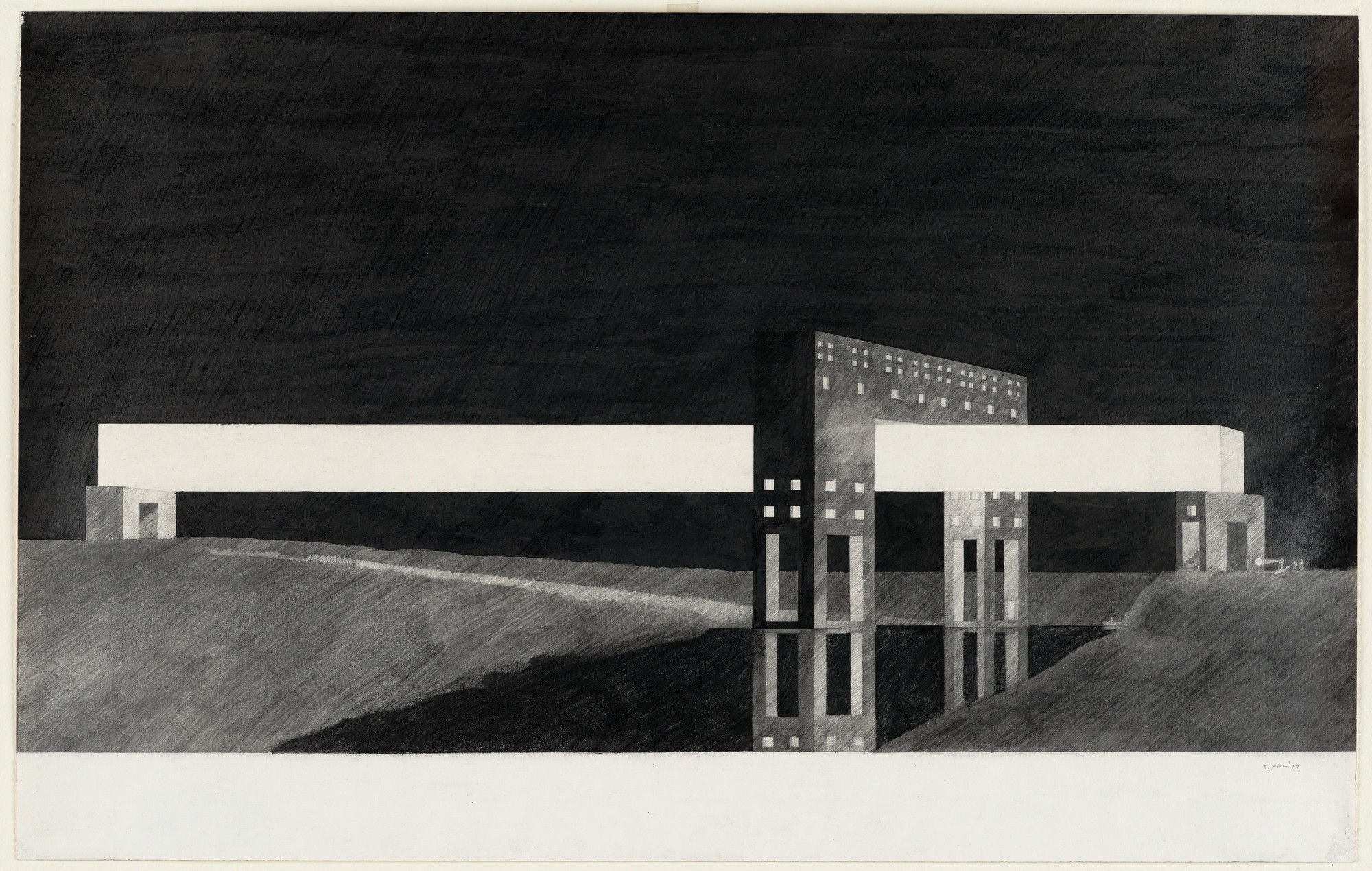 Steven Holl. Gymnasium-Bridge Project, New York, New York, Perspective. 1977