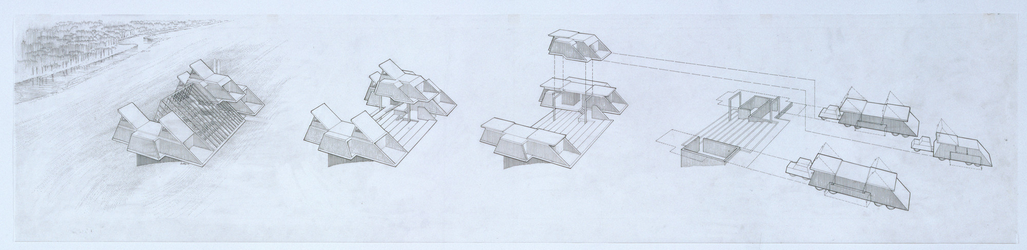 Paul Rudolph. Residence for Herbert Green, Studies for an Unfolded Modular House
Cherry Hill, Pennsylvania
Perspective