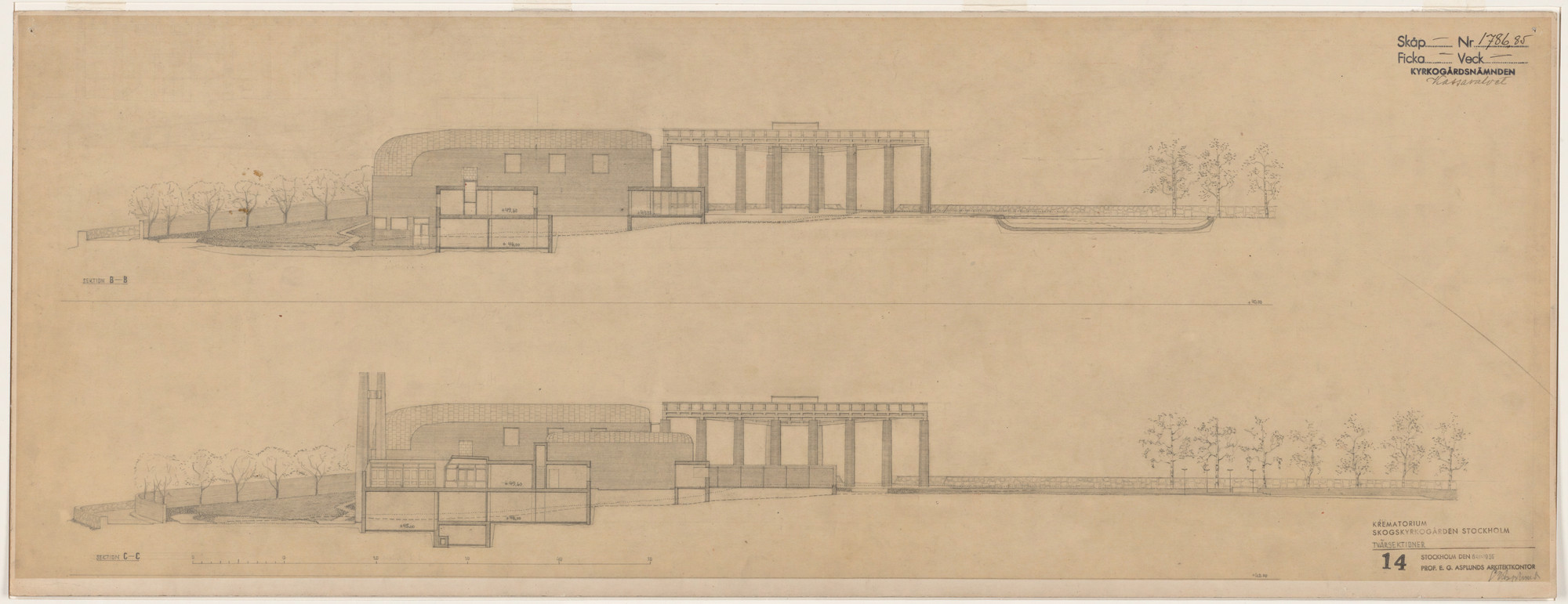 Erik Gunnar Asplund. Woodland Crematorium, Stockholm, Sweden, Second version: Two sections