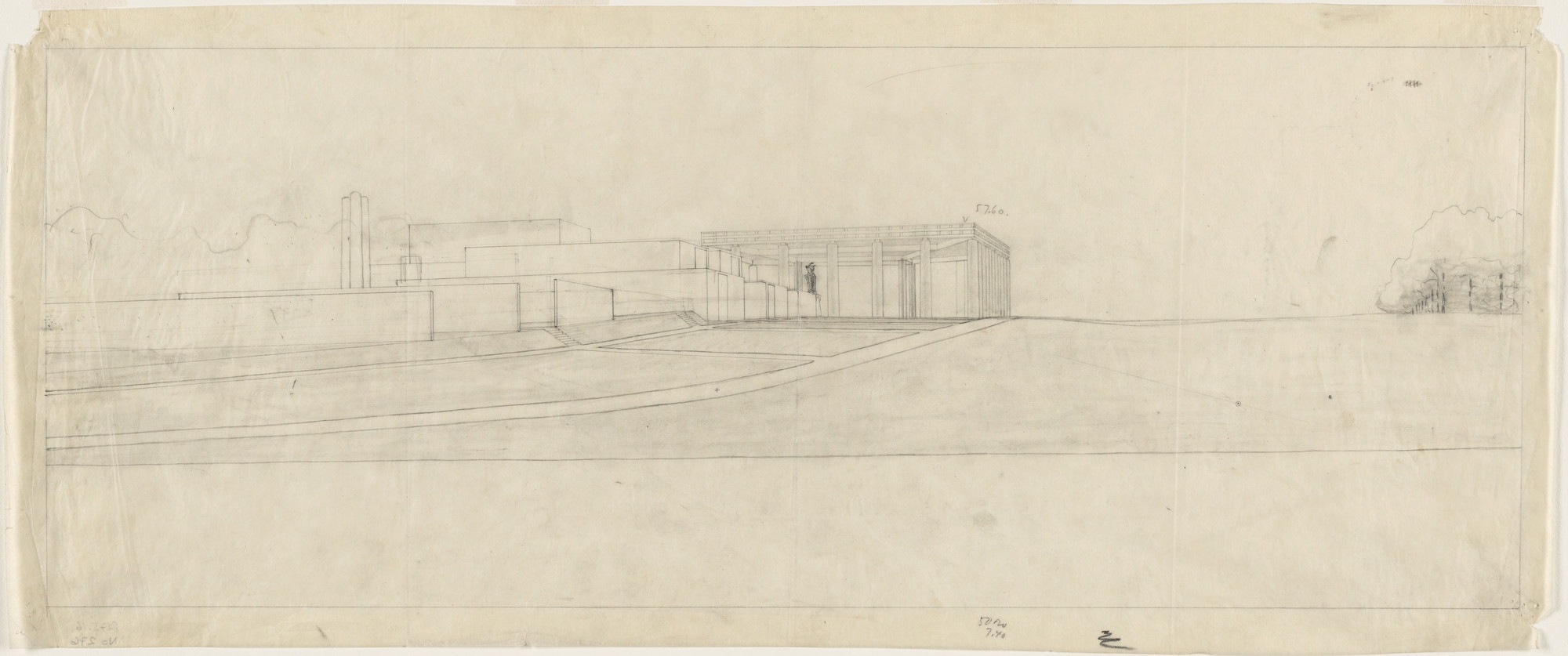 Erik Gunnar Asplund. Woodland Crematorium, Woodland Cemetery, Stockholm, Sweden, Second version: exterior perspective. Unknown