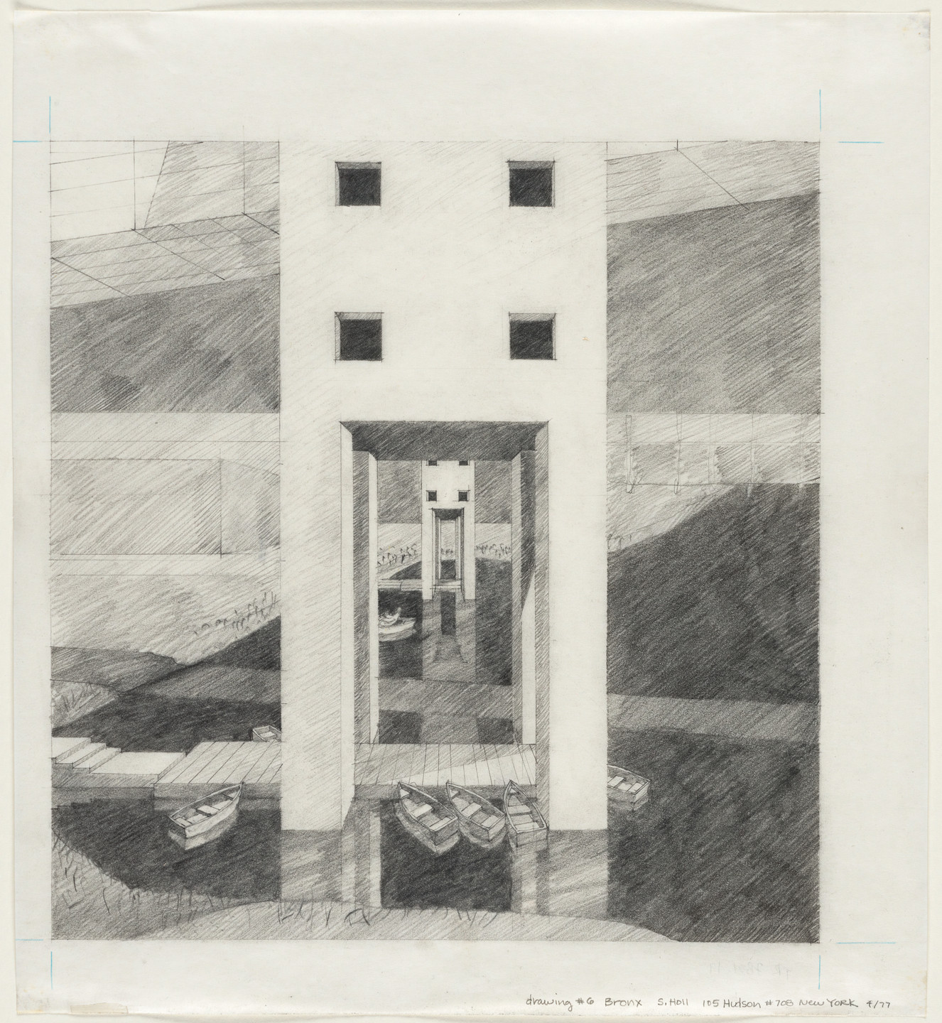 Steven Holl. Gymnasium-Bridge, project, New York City, New York, Perspective. 1977