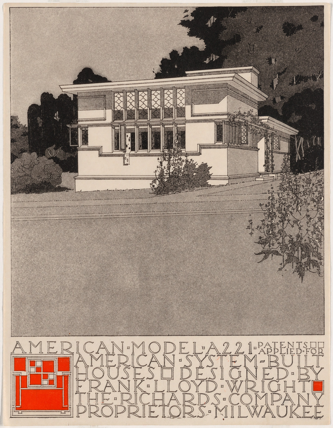 Frank Lloyd Wright. American System-Built Houses for The Richards Company project (Perspective of model A221). 1915–1917