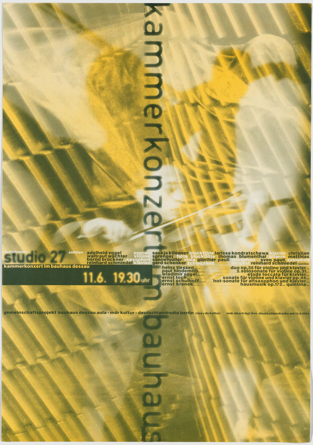 Cyan, Sophie Alex, Wilhelm Ebentreich, Detlef Fiedler, Daniela Haufe, Siegfried Jablonsky. Kammerkonzert im Bauhaus Dessau 1994. 1994