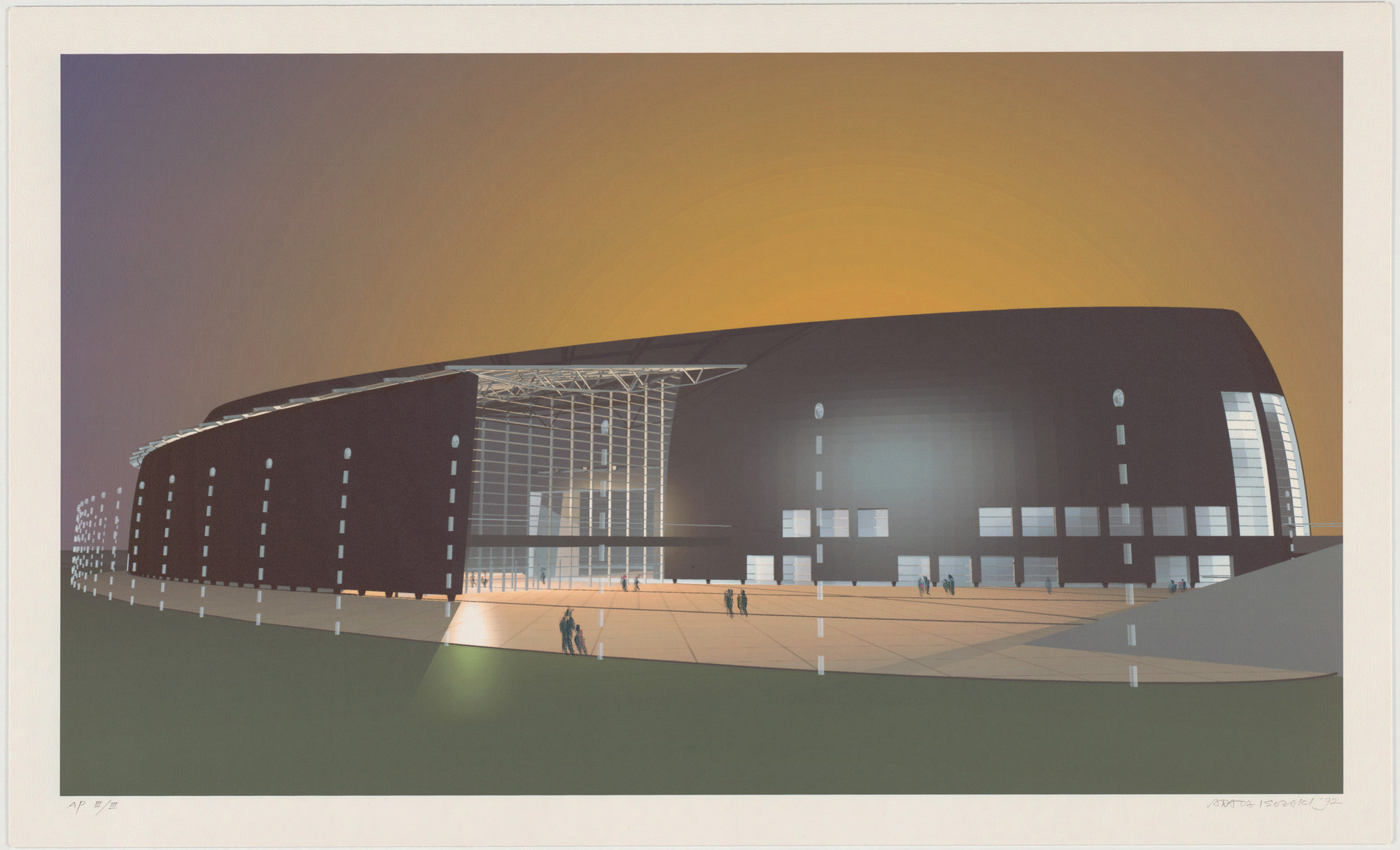 Arata Isozaki. Nara Convention Hall, Nara, Japan, Exterior perspective