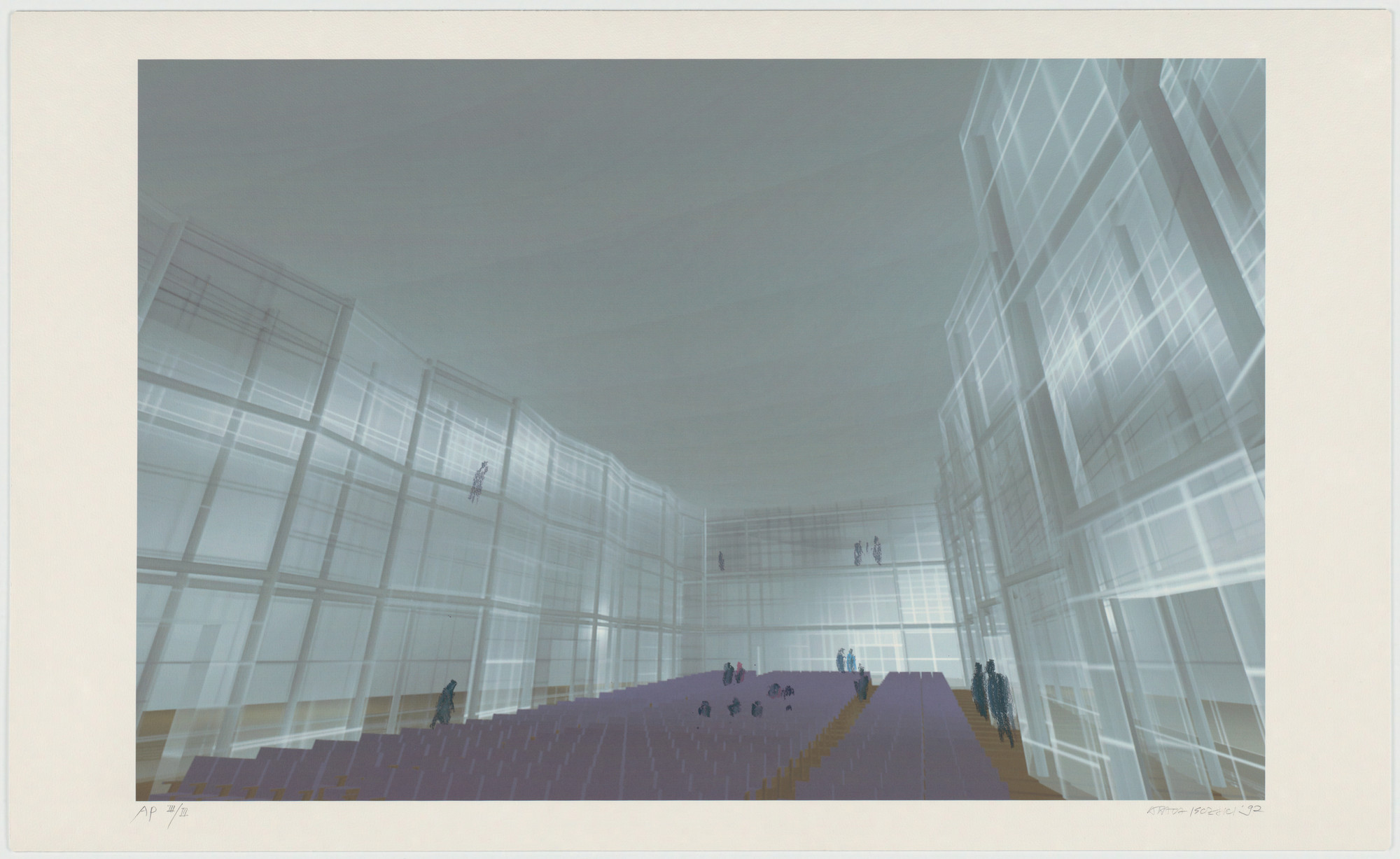 Arata Isozaki. Nara Convention Hall, Nara, Japan, Interior perspective of concert hall