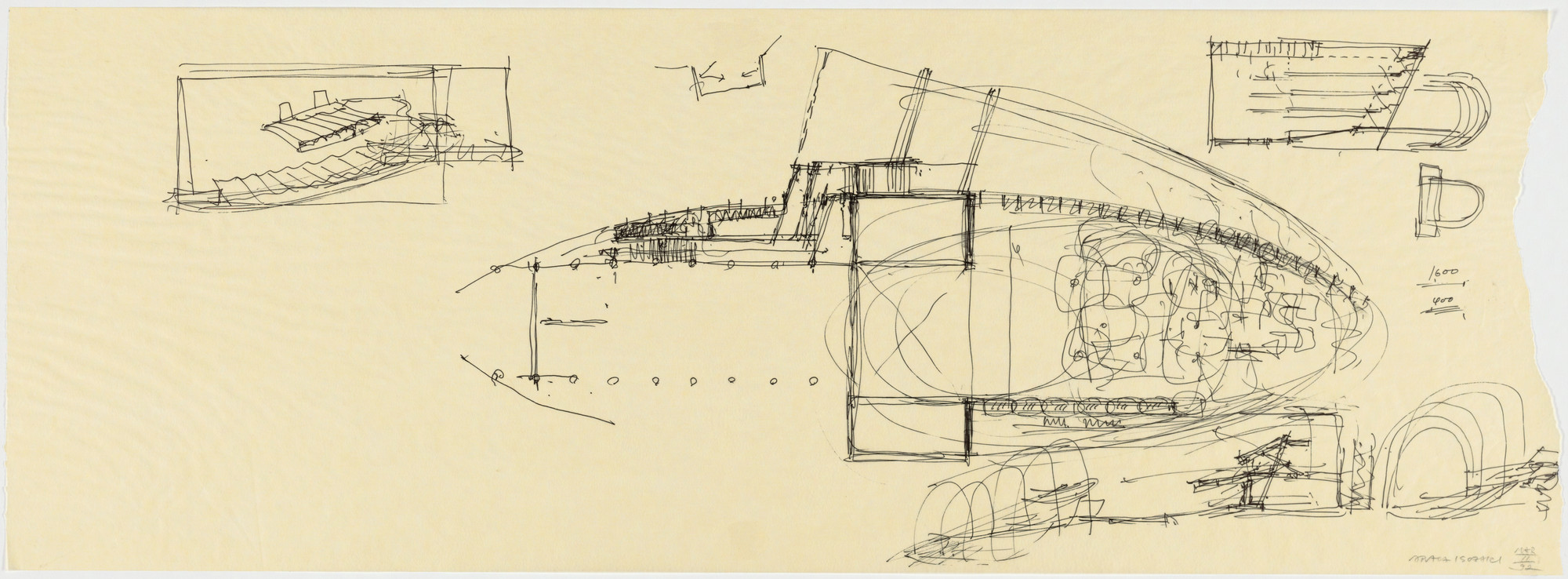 Arata Isozaki. Nara Convention Hall, Nara, Japan, Sketches of main hall