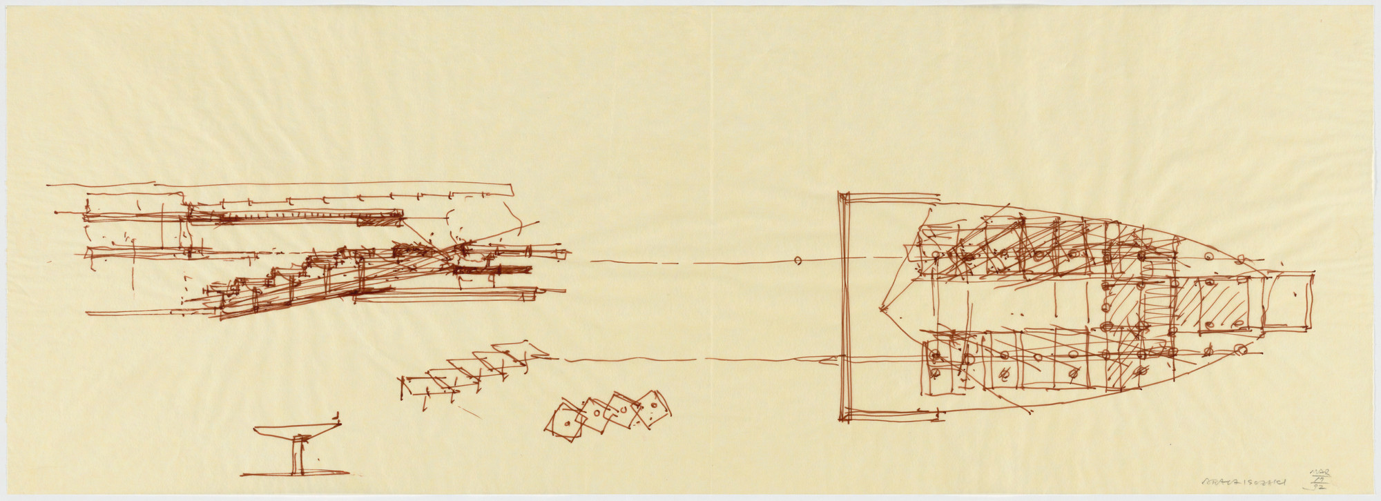 Arata Isozaki. Nara Convention Hall, Nara, Japan, Sketches for main hall