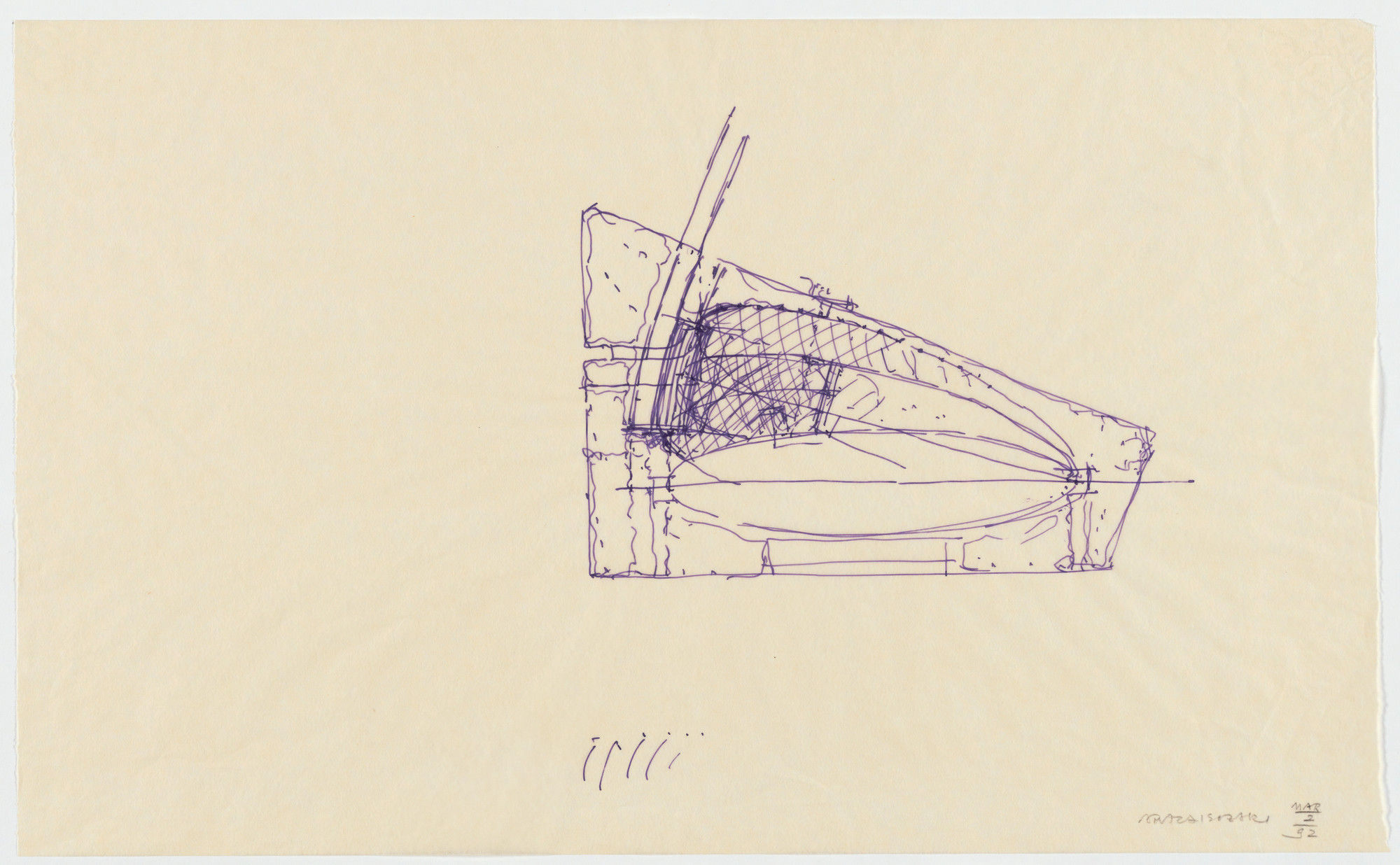Arata Isozaki. Nara Convention Hall, Nara, Japan, Site-plan sketch