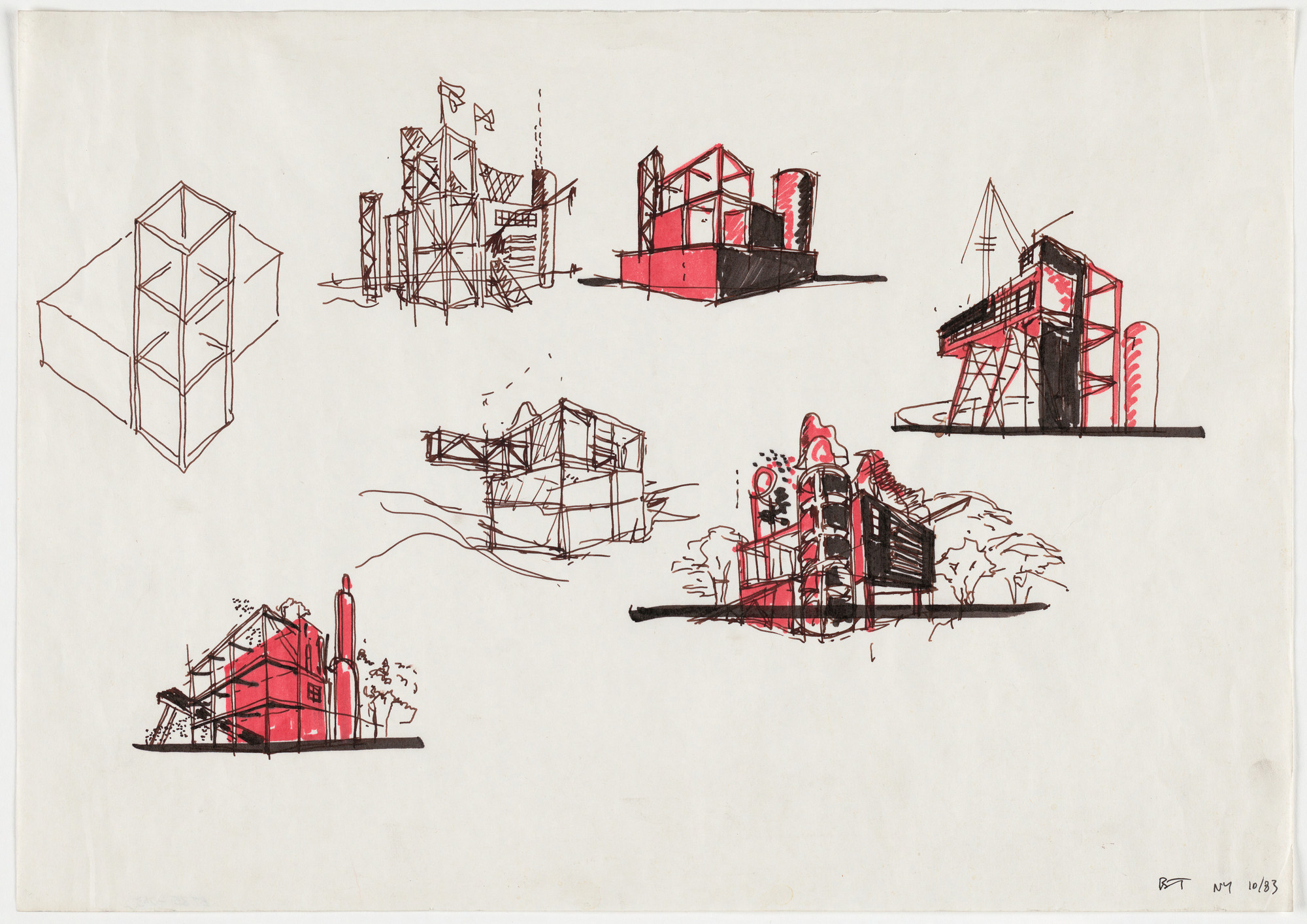 Bernard Tschumi. Parc de la Villette, Paris, France (Exterior perspectives, sketch). 1983