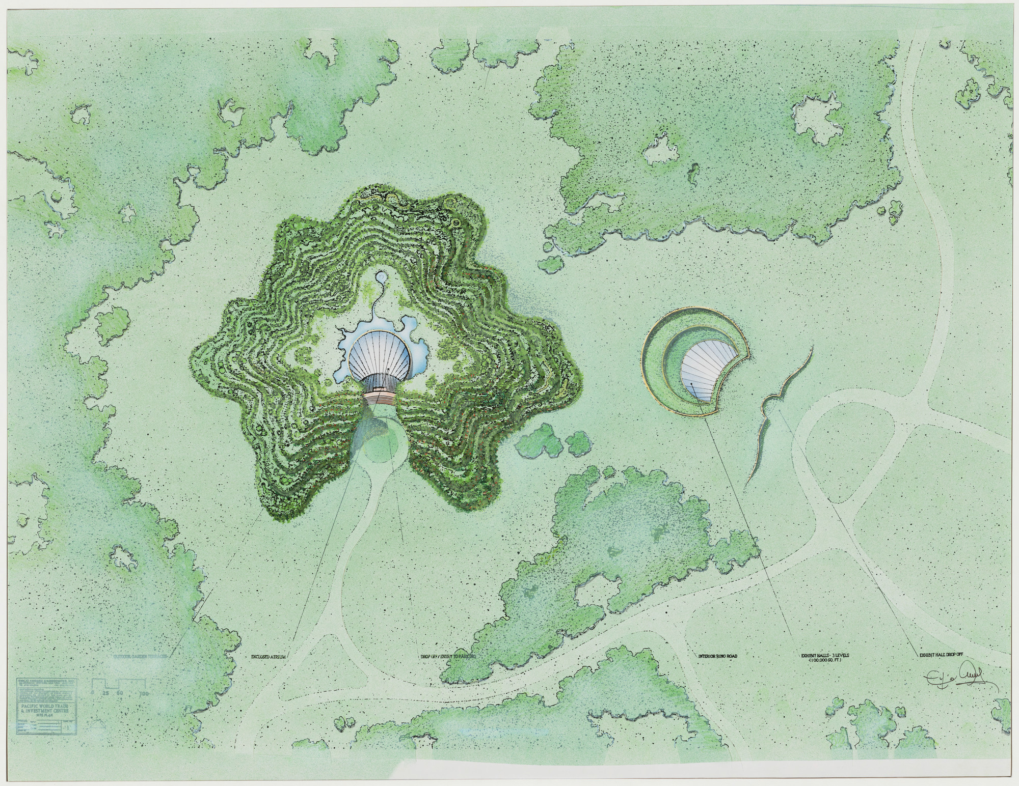 Emilio Ambasz. Worldbridge Trade and Investment Center, project
Baltimore, Maryland
Site plan