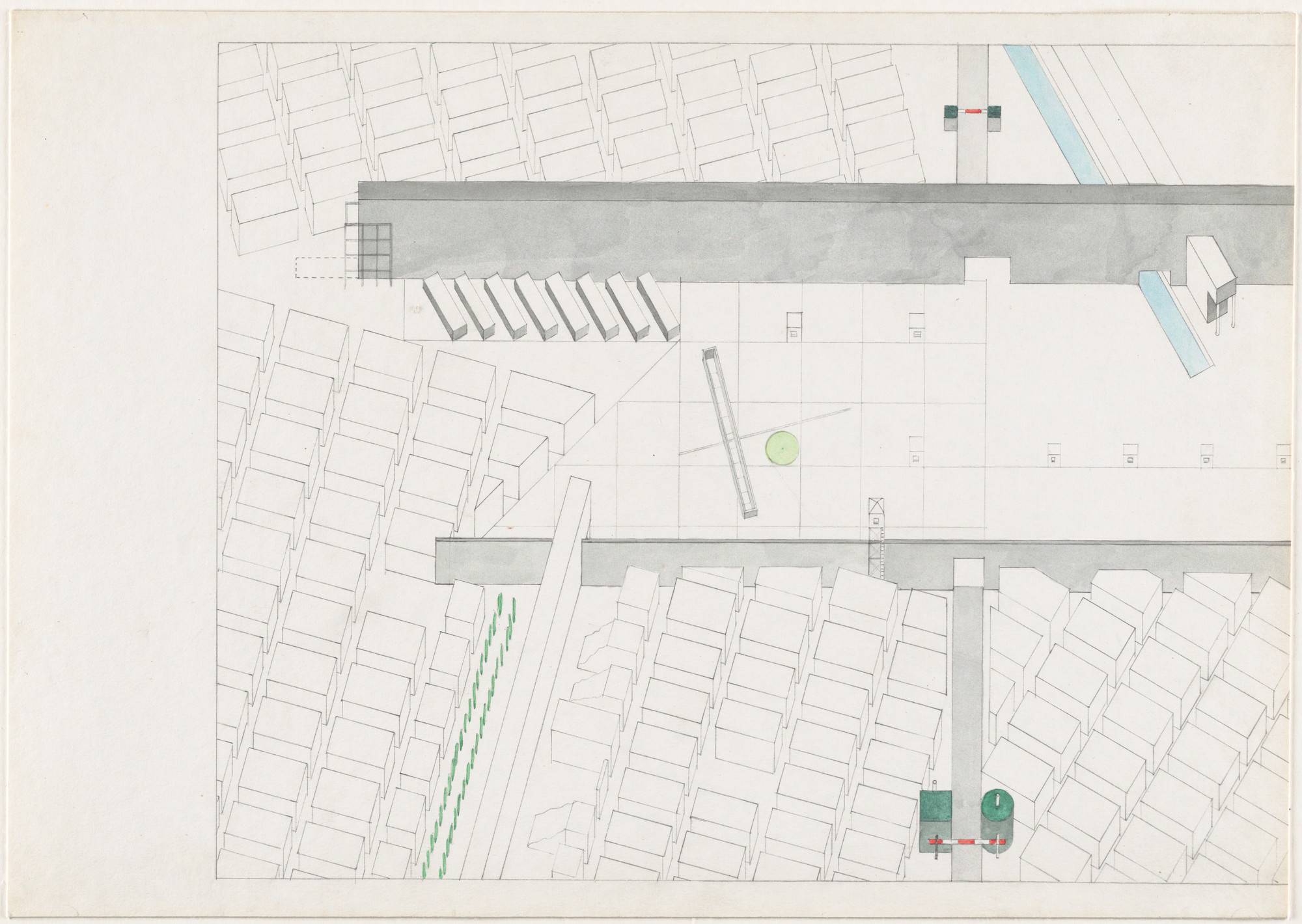 Rem Koolhaas, Elia Zenghelis, Madelon Vriesendorp, Zoe Zenghelis. Exodus, or the Voluntary Prisoners of Architecture: The Tip of the Strip. 1972