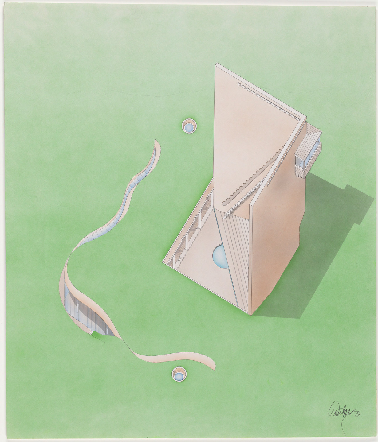 Emilio Ambasz. Casa de Retiro Espiritual, Córdoba, Spain, Aerial axonometric. 1979