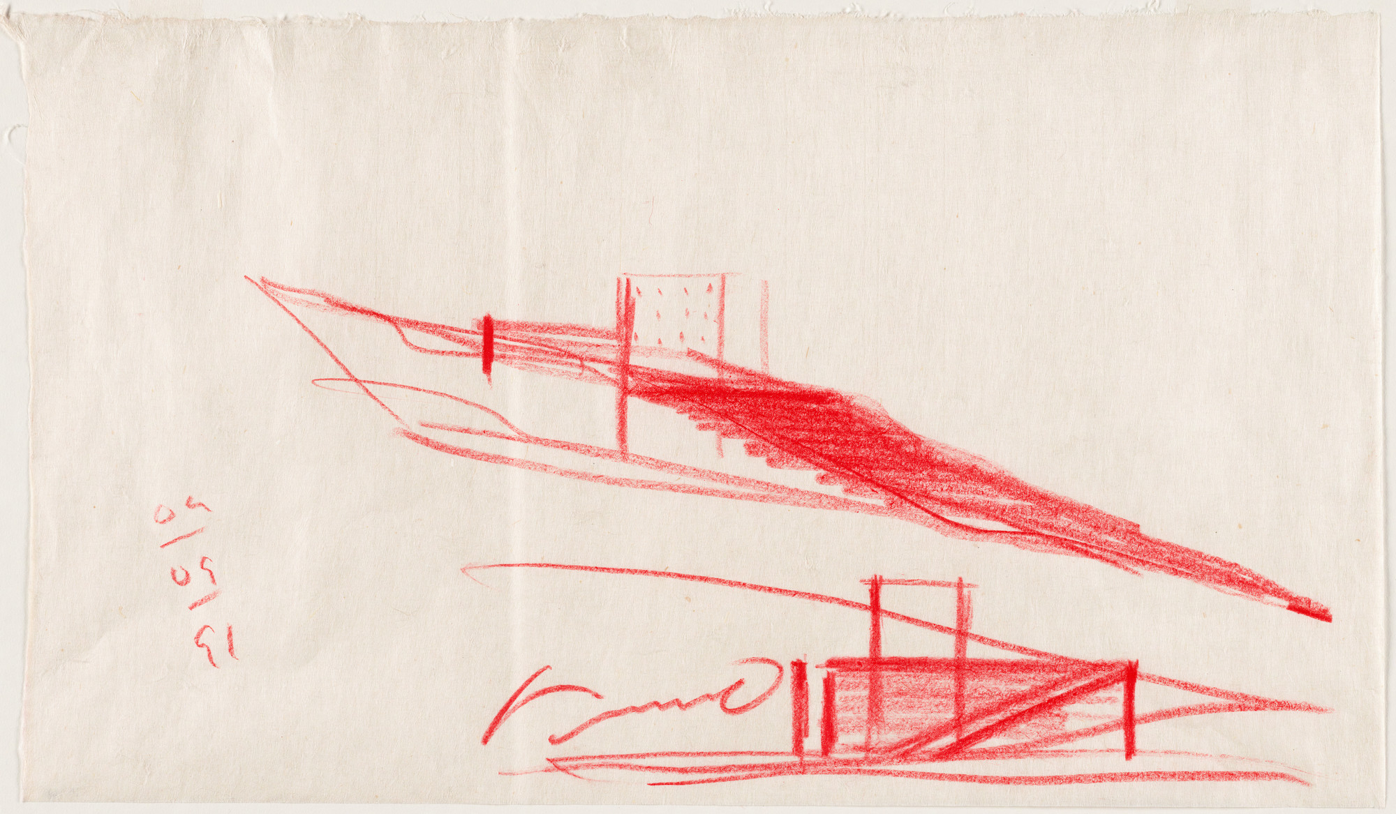 Tadao Ando. Chikatsu-Asuka Historical Museum, Minami-Kawachi, Osaka, Japan, Perspective sketch