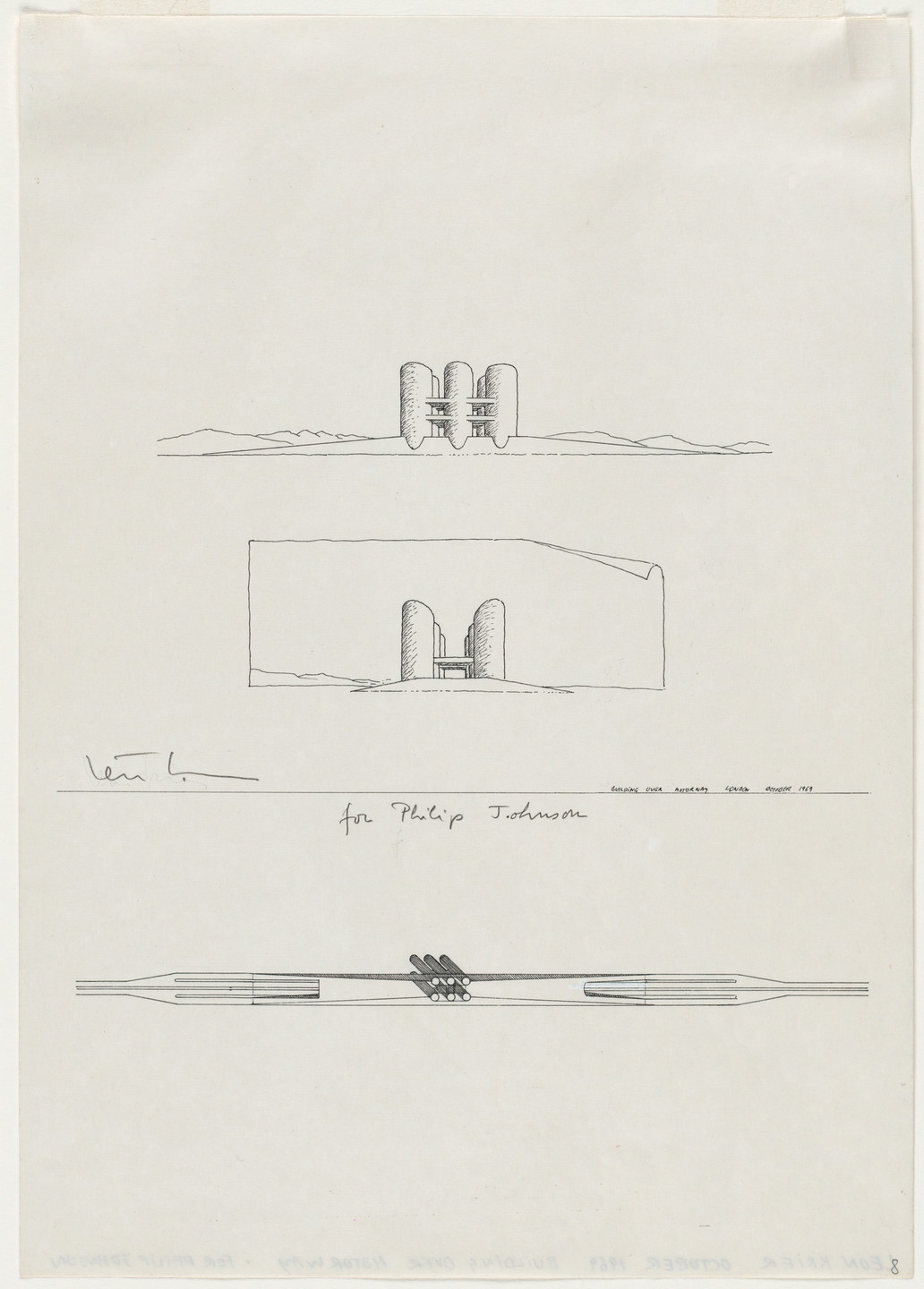 Leon Krier. Building over Motorway Project, London, England, Perspectives. 1969