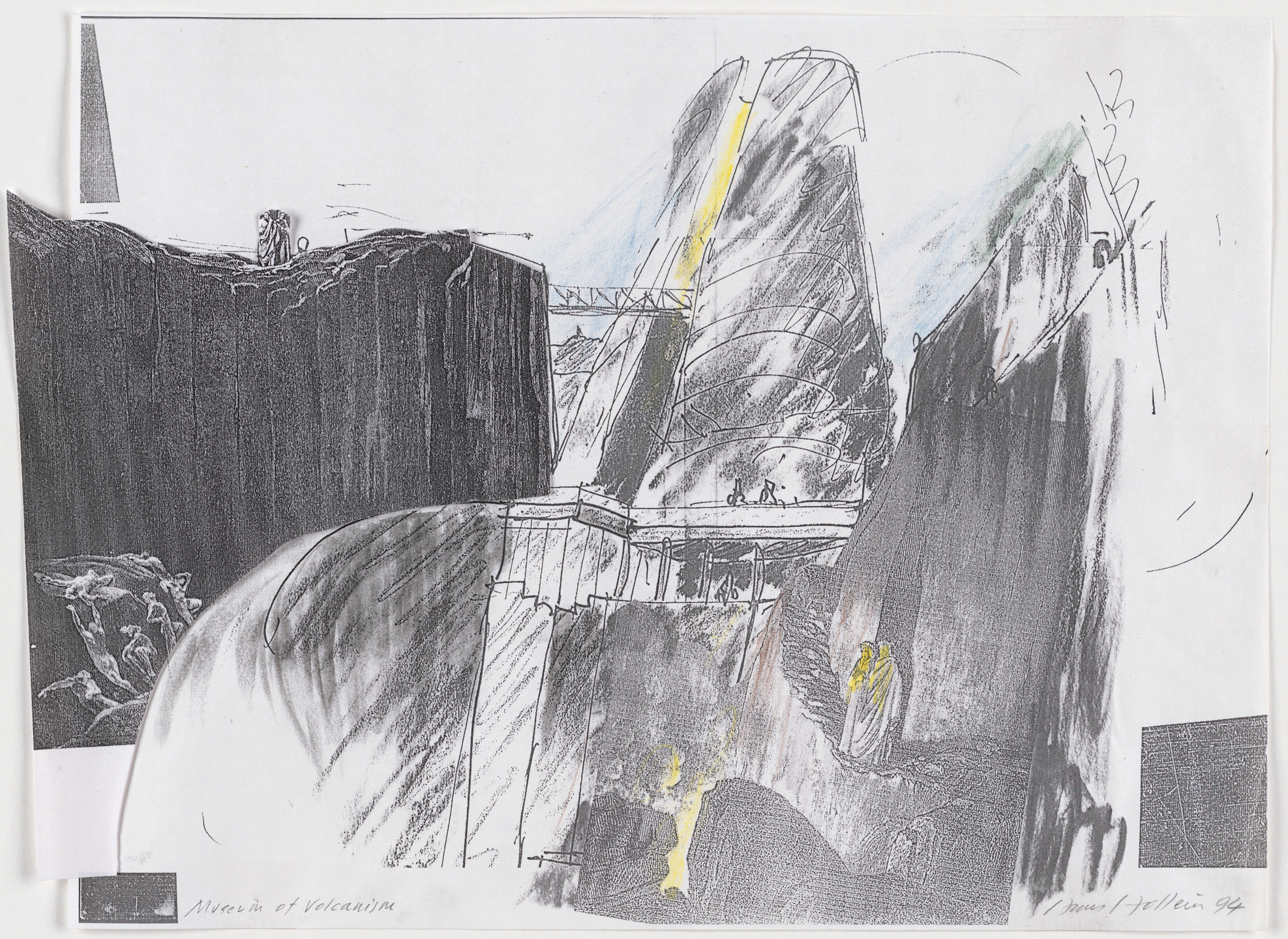 Hans Hollein. Museum of Vulcanism, Saint-Ours-les-Roches, Auvergne, France, Exterior perspective. 1994