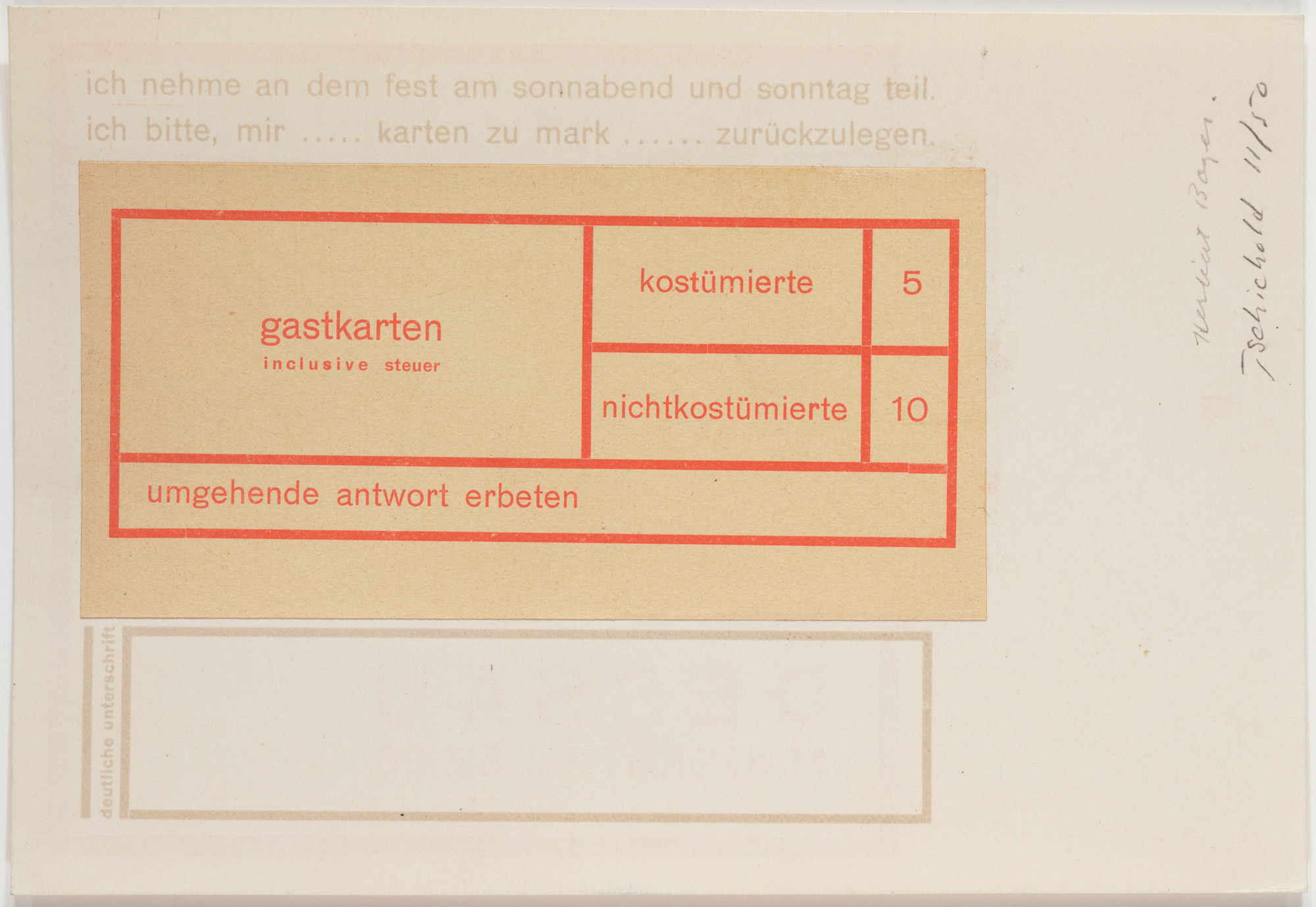 Herbert Bayer. An das Bauhaus in Dessau, Mauerstrasse 36