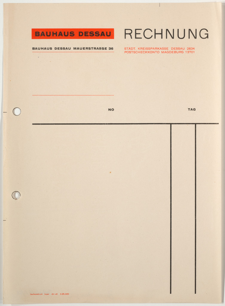 Bauhaus Dessau stationery invoice