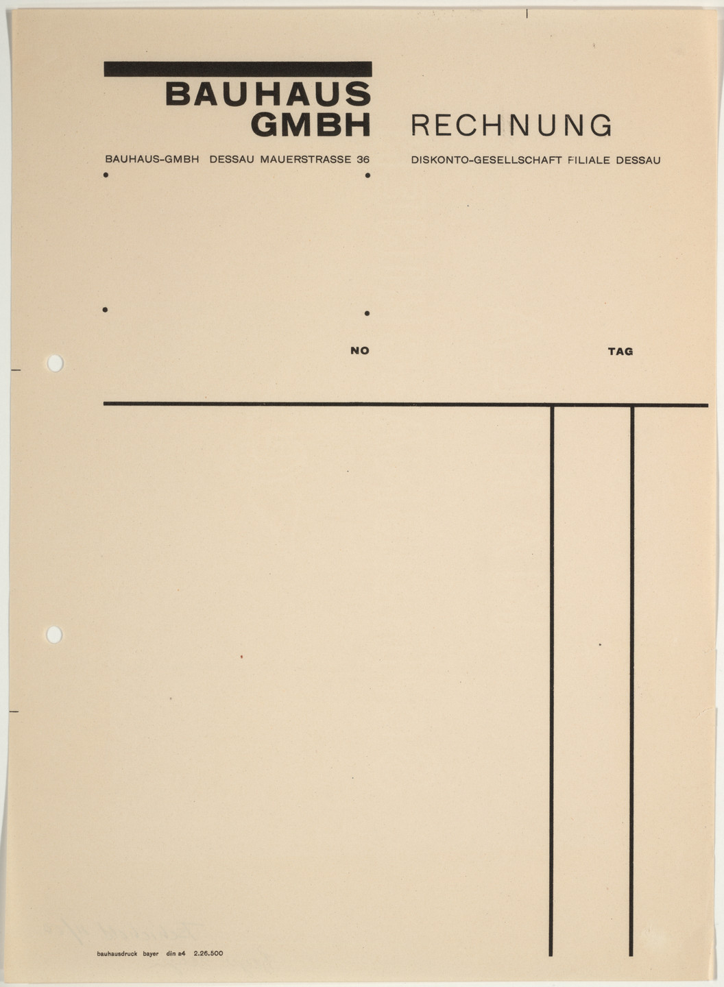 Herbert Bayer. Bauhaus GmbH stationery invoice. 1925-26