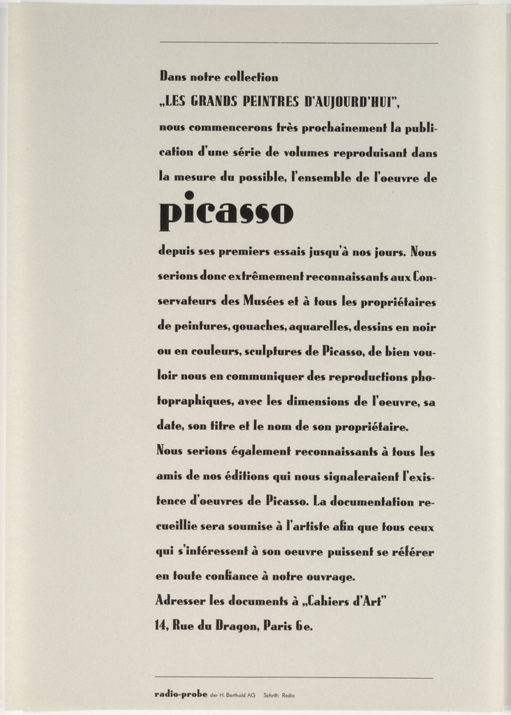 "Les Grand Peintres d'aujourd'hui," Picasso
