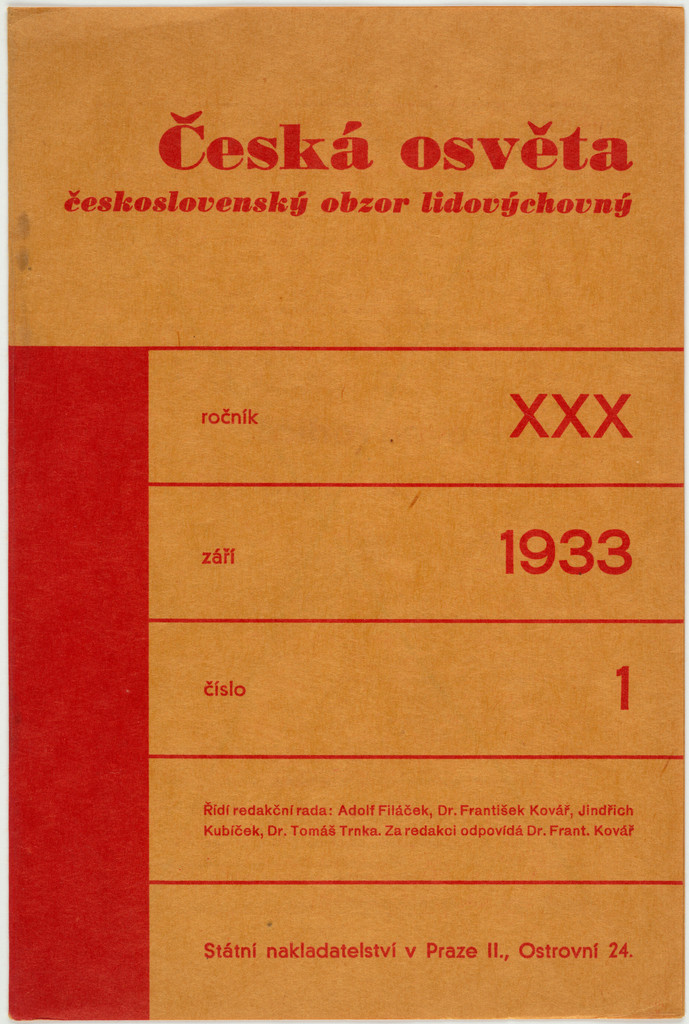 Ceska osveta, Ceskoslovensky obzor lidovychovny, Rocnik XXX, Zari 1933, Cislo 1