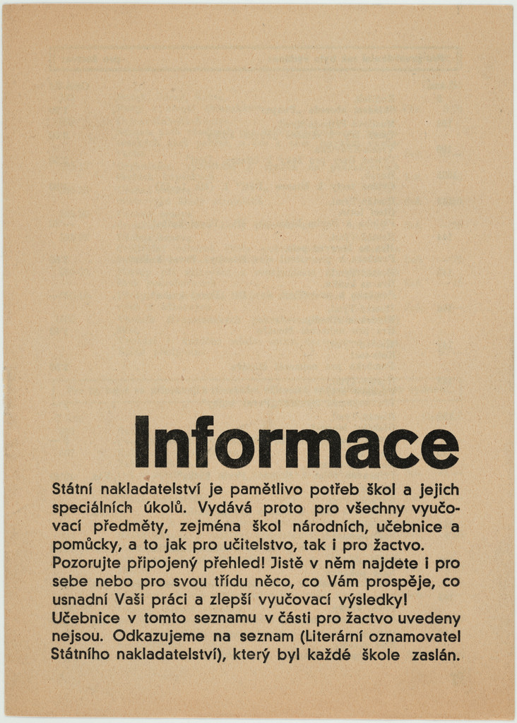 Informace (Information and price list for teaching materials)