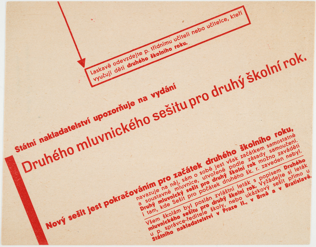 Statni nakladatelstvi upozornuje na vydani druheho mluvnickeho sesitu pro druhy skolni rok