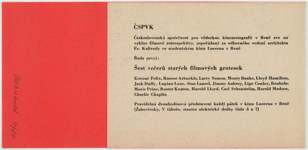 CSPVK (Ceskoslovenska spolecnost pro vedeckou kinematografii v Brne), Sest veceru starych filmovych grotesek