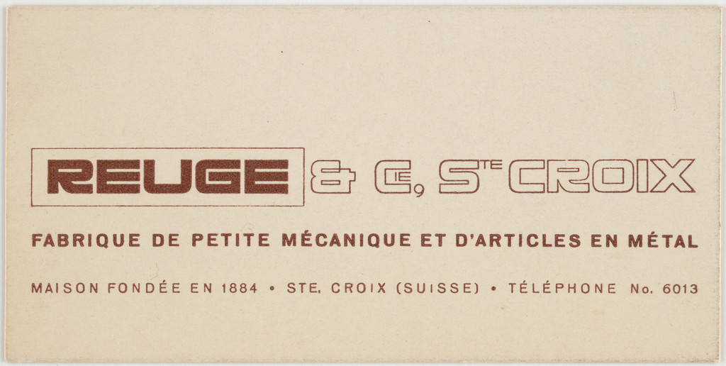 Reuge & Cie, Ste Croix, Fabrique de petite mécanique et d'articles en métal