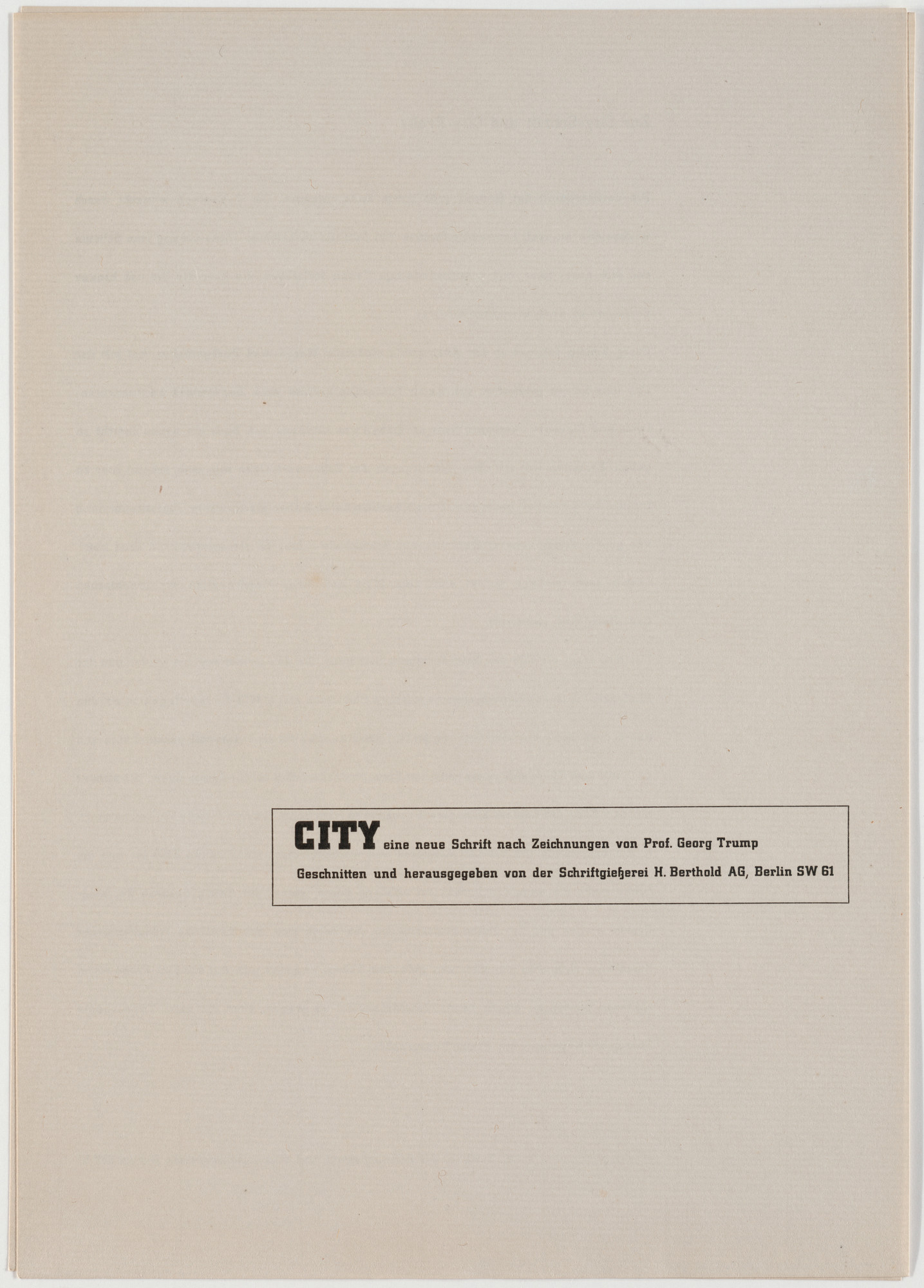 Georg Trump. City eine Neue Schrift nach Zeichnungen von Prof. Georg Trump