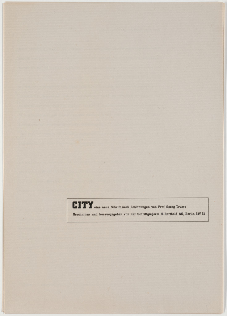 City eine Neue Schrift nach Zeichnungen von Prof. Georg Trump