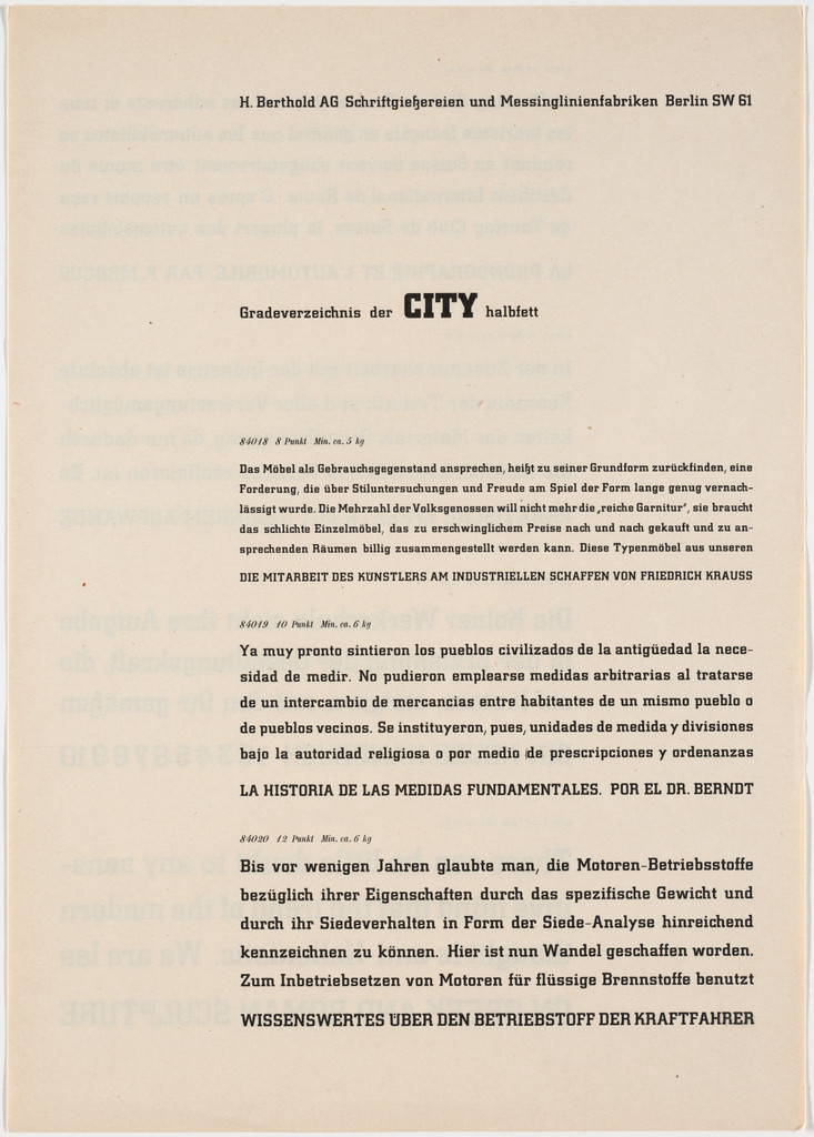 Gradeverzeichnis der City Halbfett