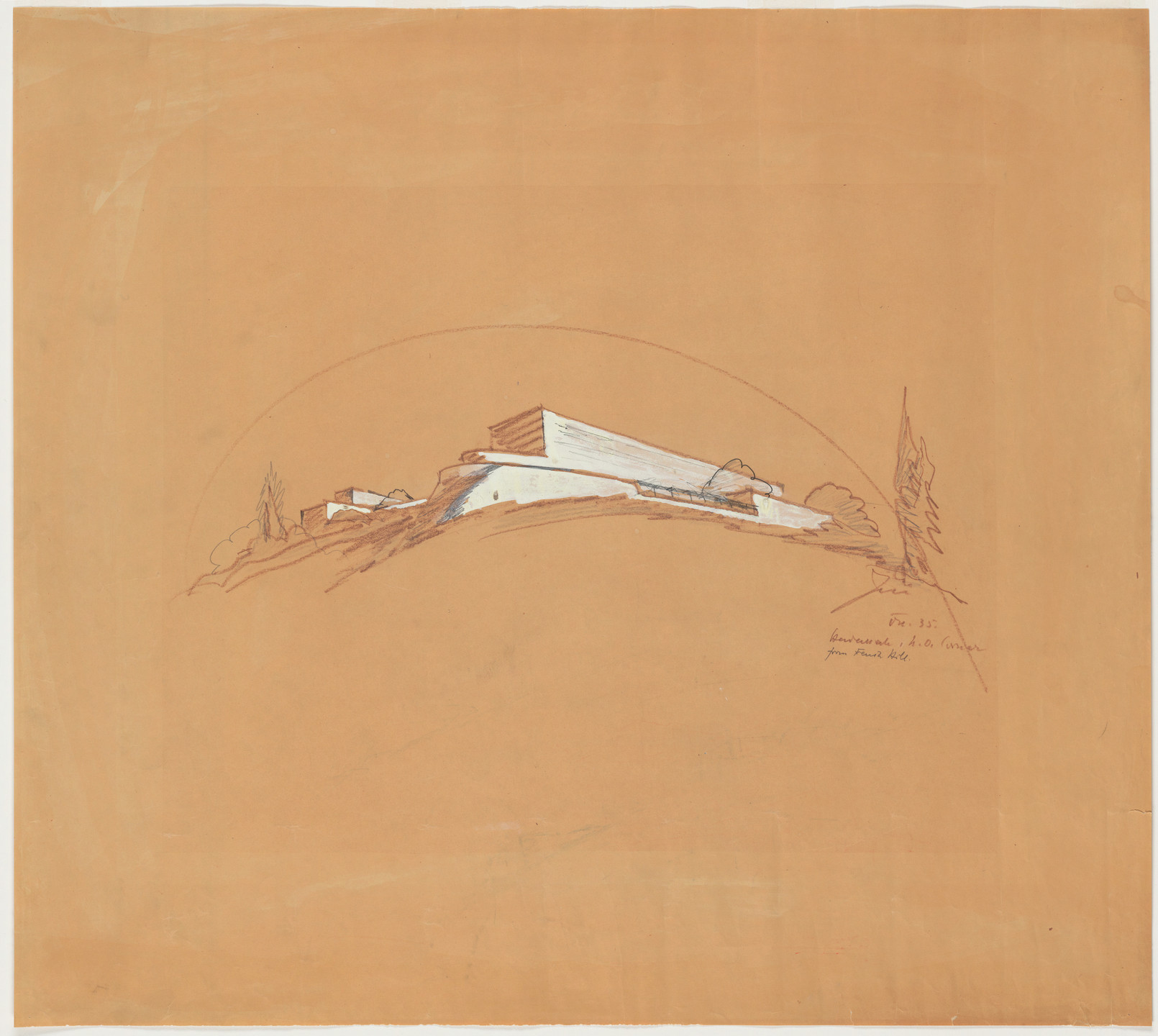 Erich Mendelsohn. Hadassah University Medical Center, Mount Scopus, Jerusalem, Exterior perspective. 1935
