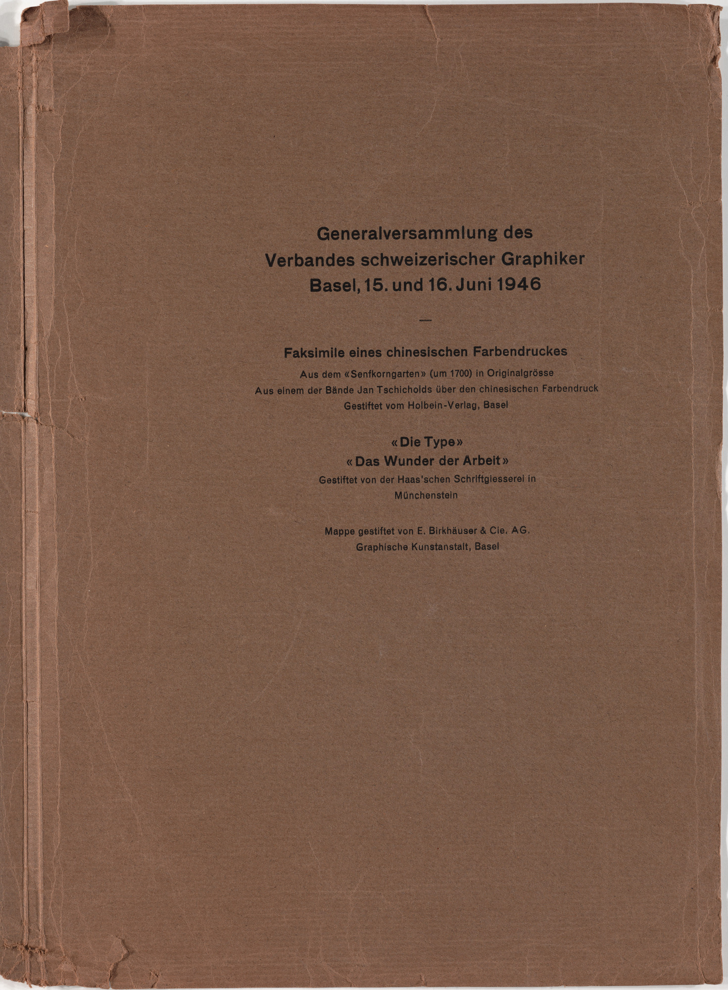 Jan Tschichold. Generalversammlung des Verbandes schweizerischer Graphiker Basel, 15. und 16. Juni 1946