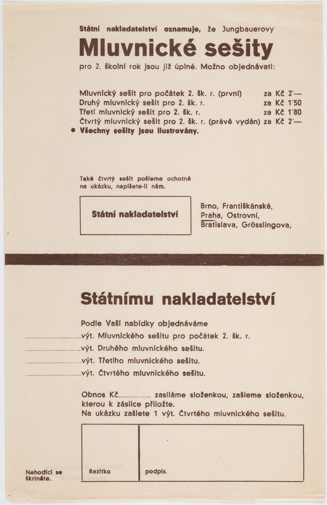 Mluvnicke sesity (Order form for state schoolbooks)