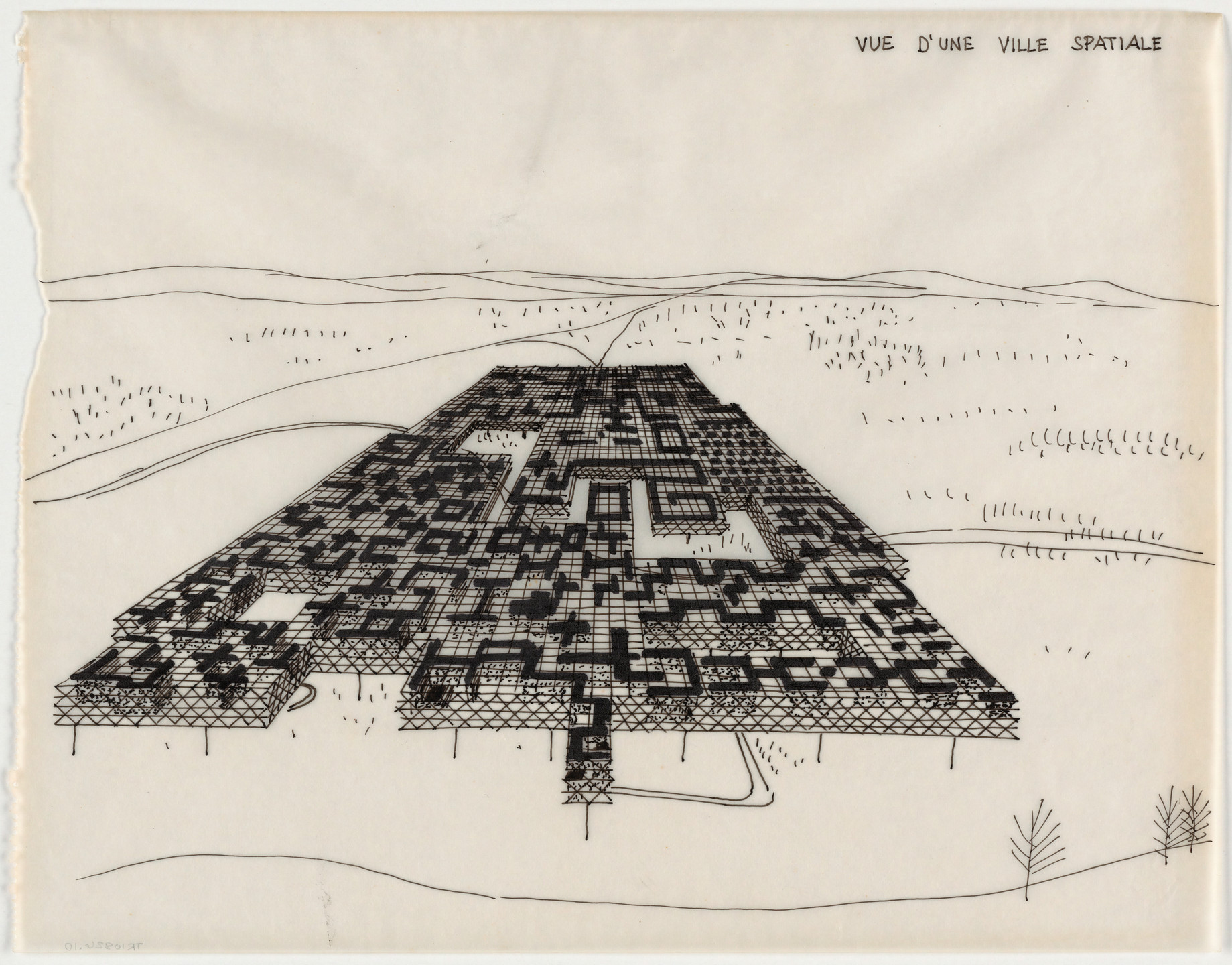 Yona Friedman. Spatial City, project, Aerial perspective. 1958