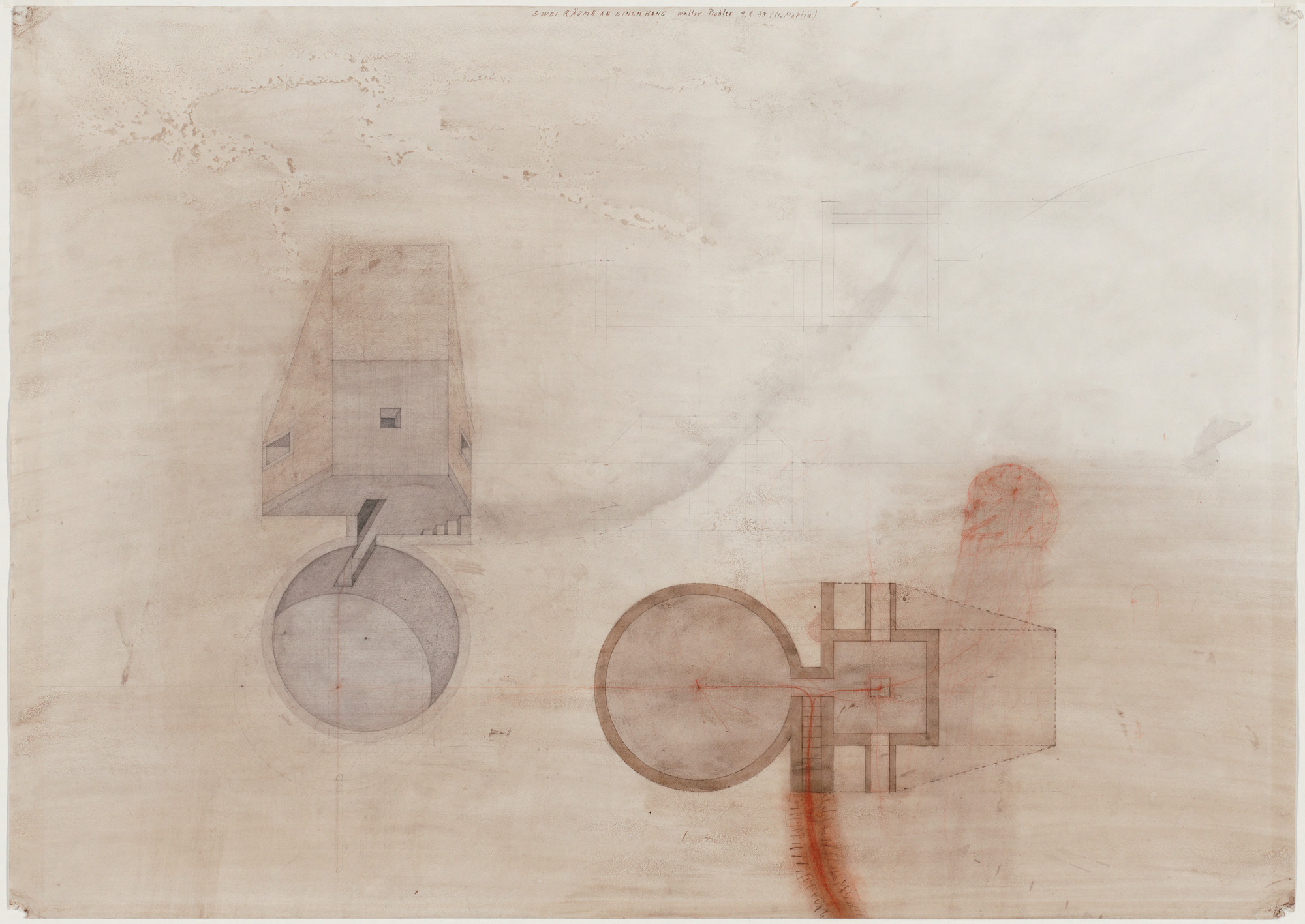Walter Pichler. Two Rooms Project, Perspective and plan. 1975
