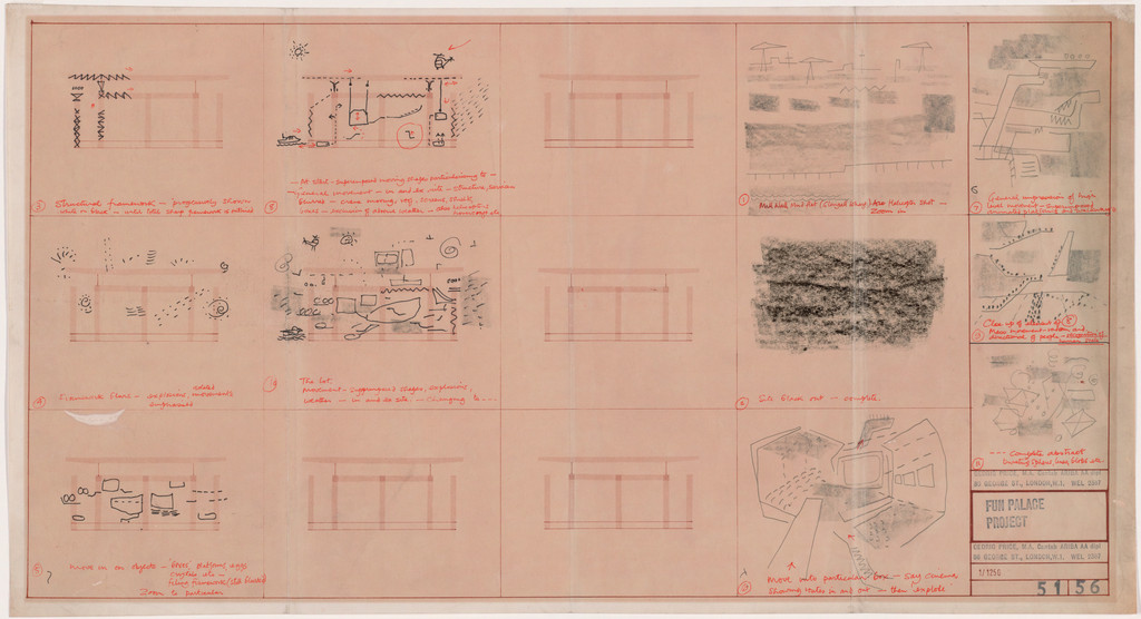 Fun Palace for Joan Littlewood Project, Stratford East, London, England (Storyboard for film and sketches)