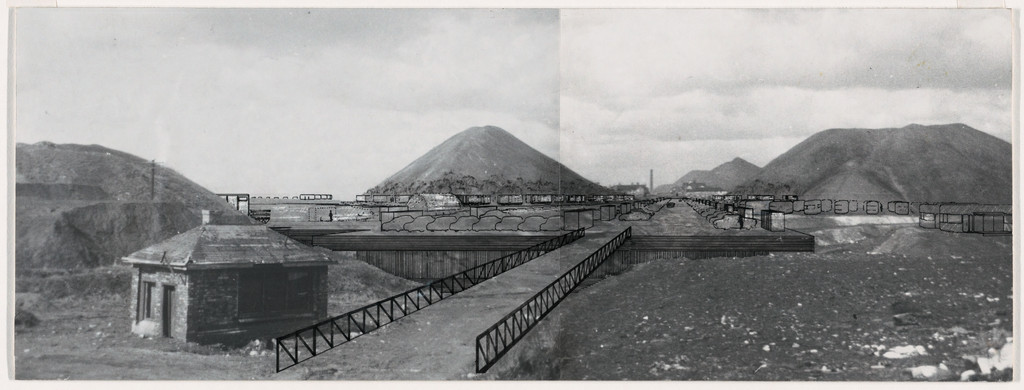 Potteries Thinkbelt Project, Staffordshire, England (Perspective of Battery, Sprawl, and Capsule Housing, Hanley Site)