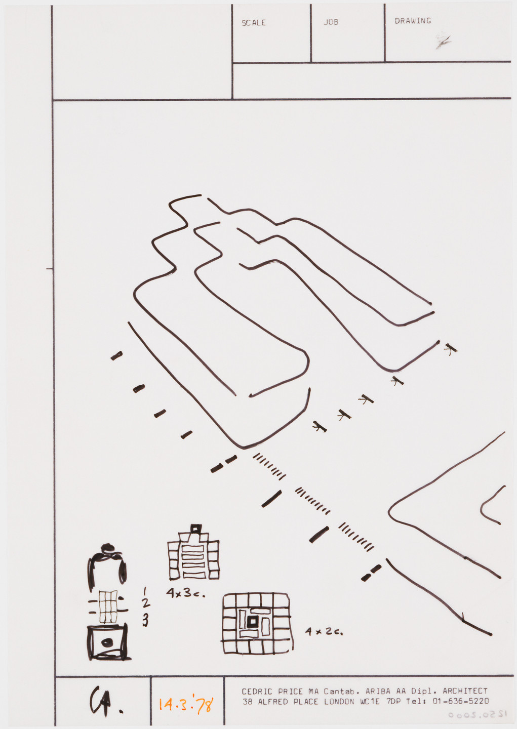 Cedric Price. Generator Project, White Oak, Florida, Plan, elevation, and perspective. 1978