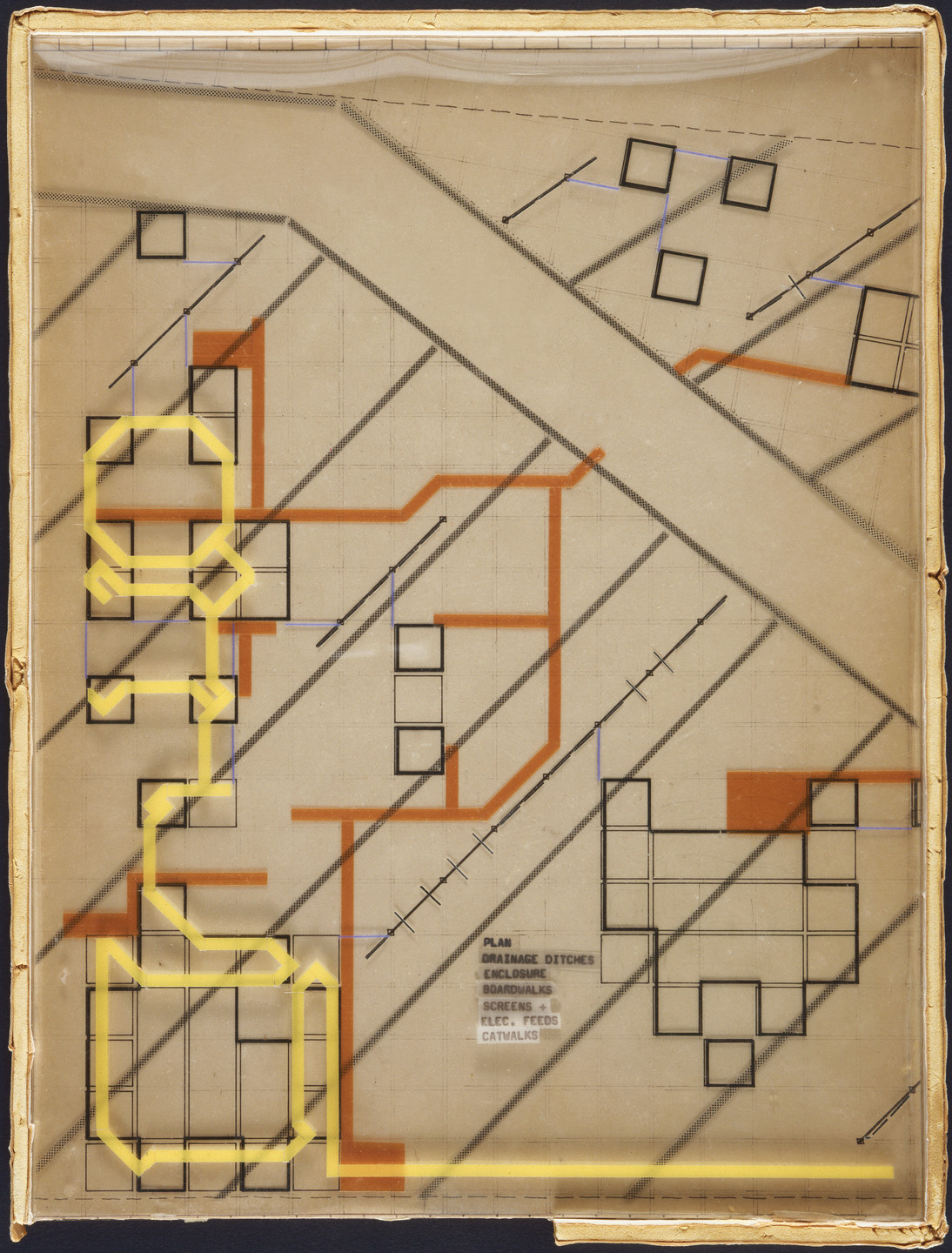 Cedric Price. Generator Project, White Oak, Florida, Plan of Service and Structure with Key. 1978-80