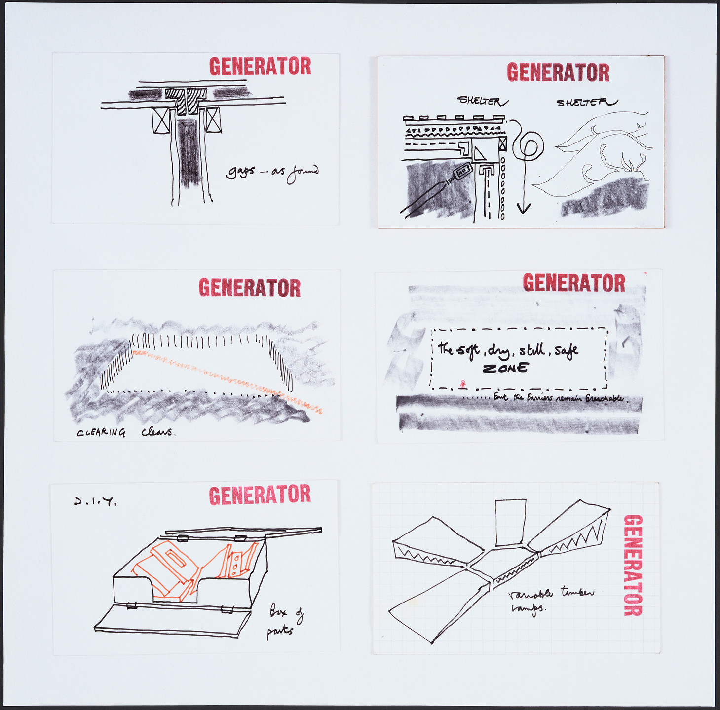 Cedric Price. Generator Project, White Oak, Florida, Selections of Design Thoughts Used as Reminders within Office B. 1978-80