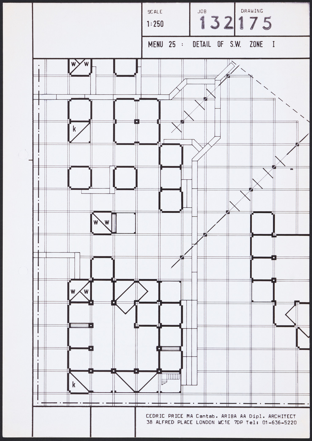 Cedric Price. Generator Project, White Oak, Florida, Plan of Menu 25, detail of S.W. Zone 1. 1978-80