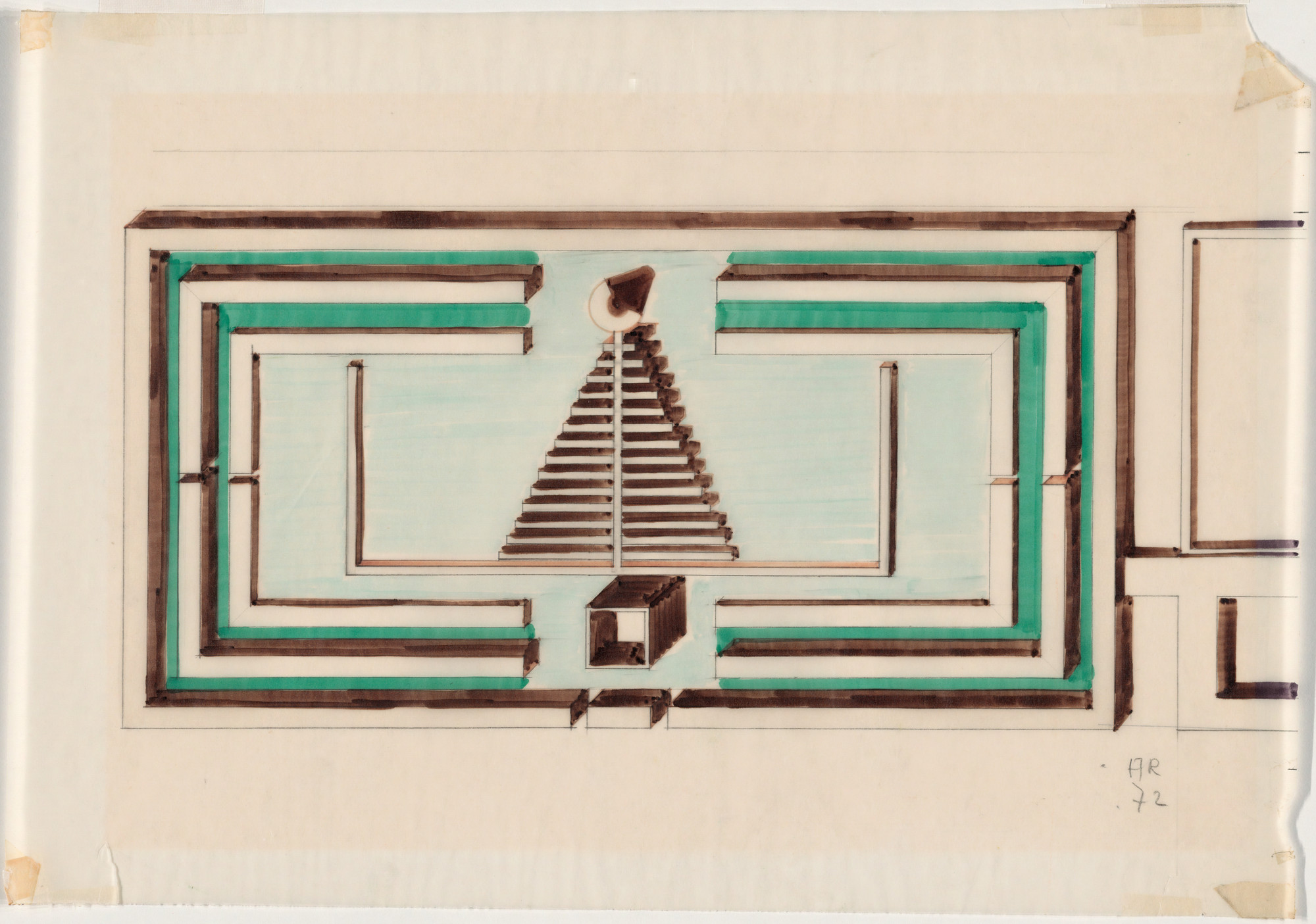 Aldo Rossi, Gianni Braghieri. Cemetery of San Cataldo, Modena, Italy, Plan study. 1972