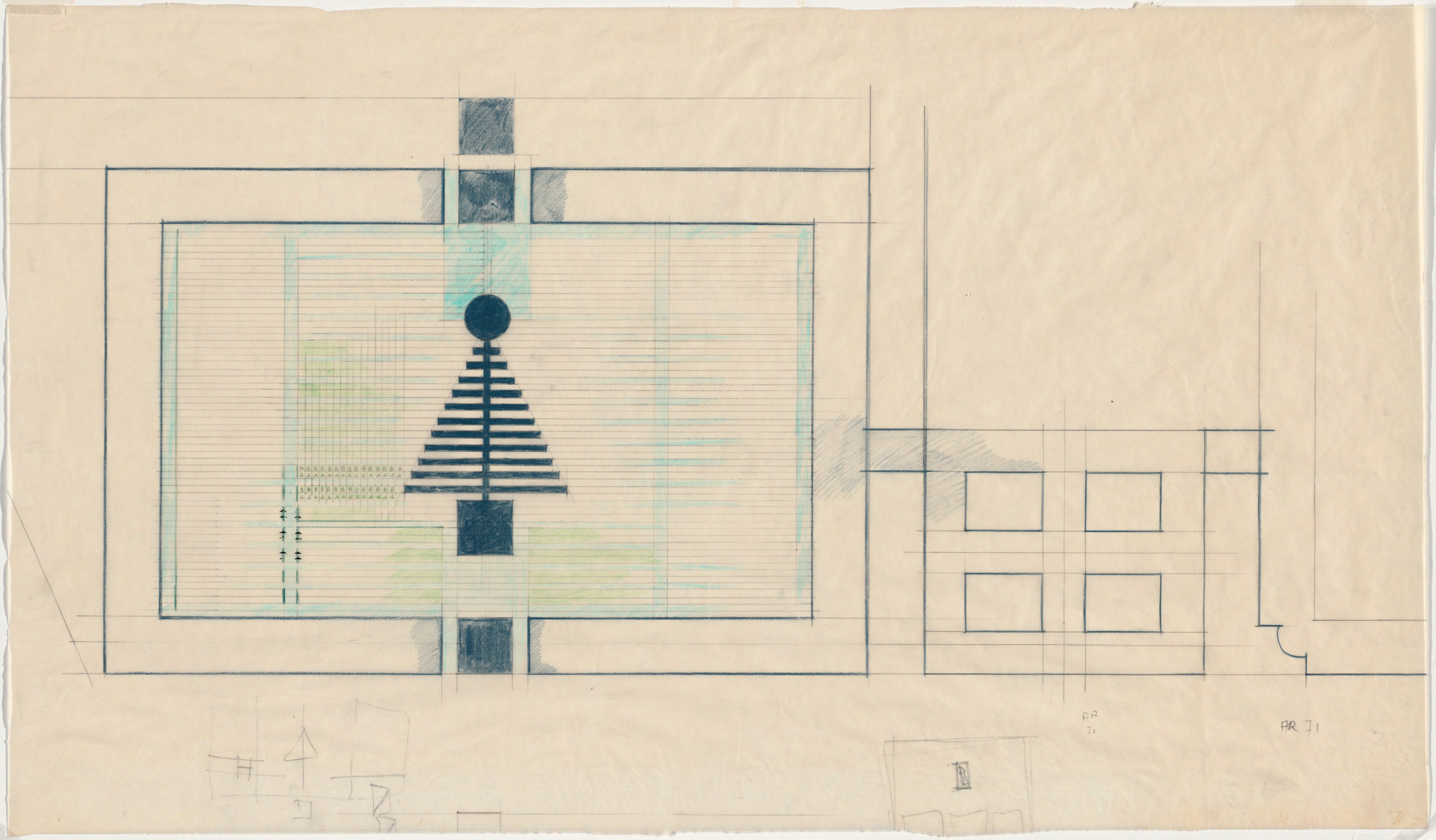Aldo Rossi, Gianni Braghieri. Cemetery of San Cataldo, Modena, Italy, Plan study. 1971