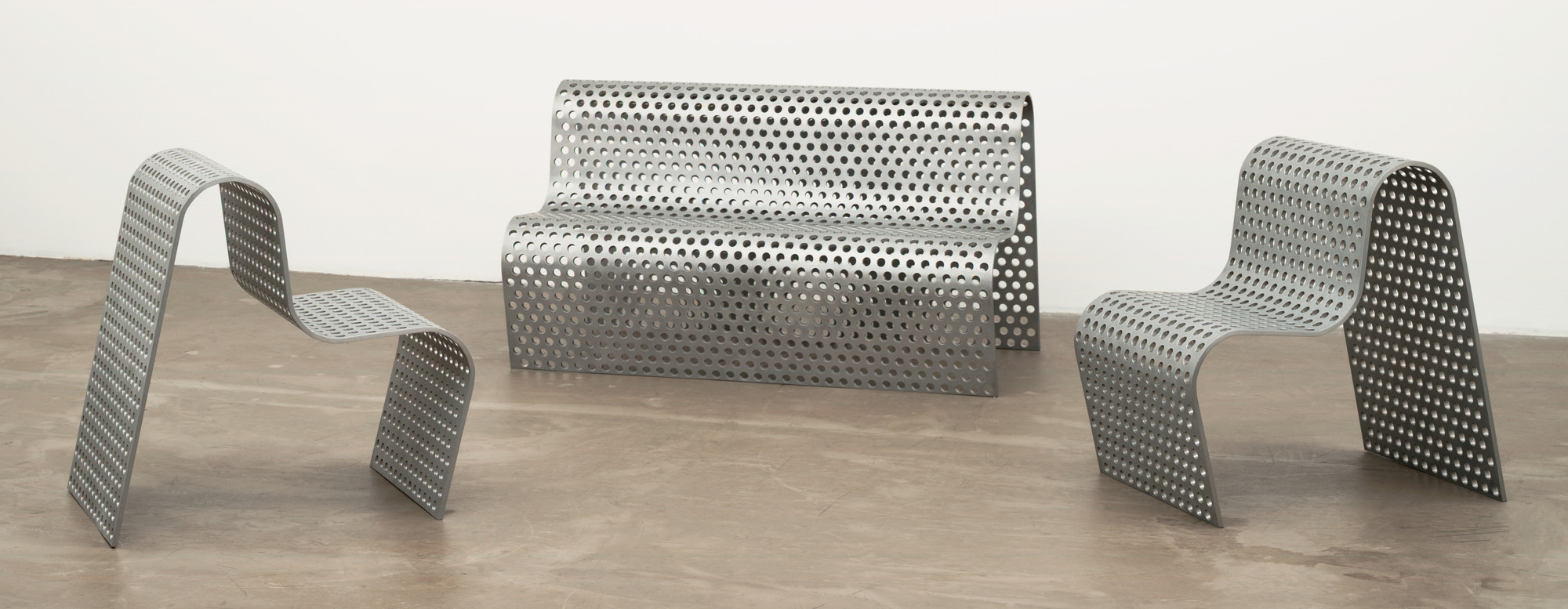 Scott Burton. Perforated Metal Settee and Perforated Metal Chairs. 1988-89