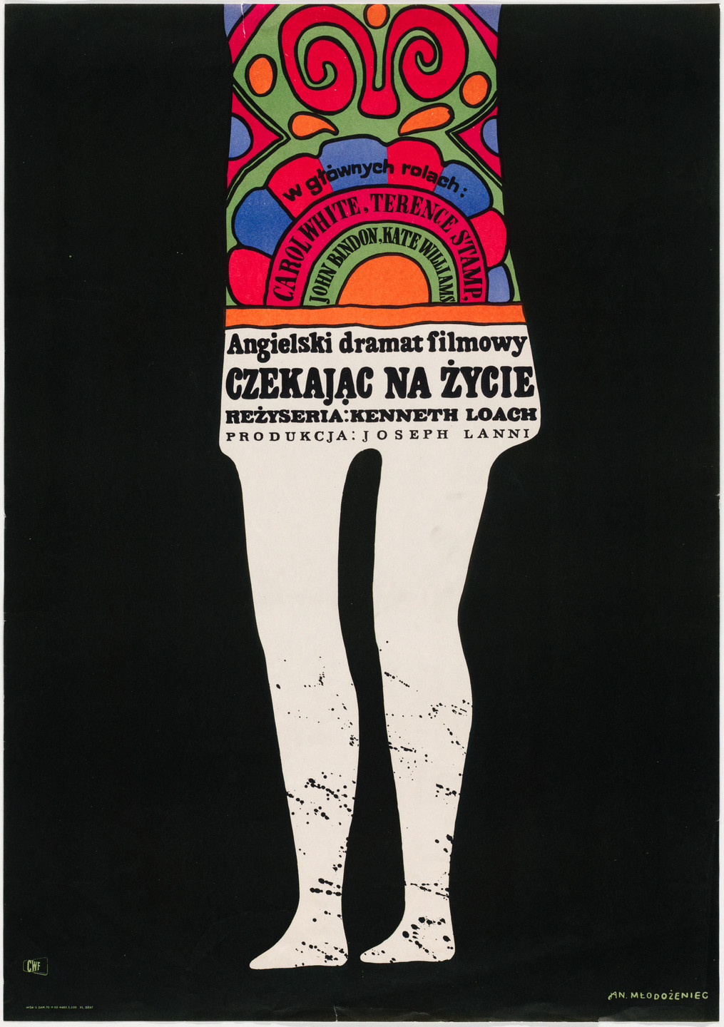 Jan Młodożeniec. Czekajac na zycie (Poor Cow) (Poster for the 1967 British film directed by Ken Loach). 1969