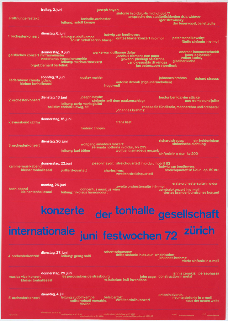 Konzerte der Tonhalle Gesellschaft Internationale Juni Festwochen 72