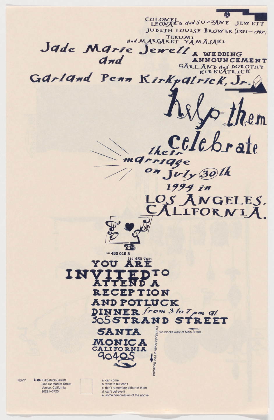 Edward Fella. Wedding Invite. 1994