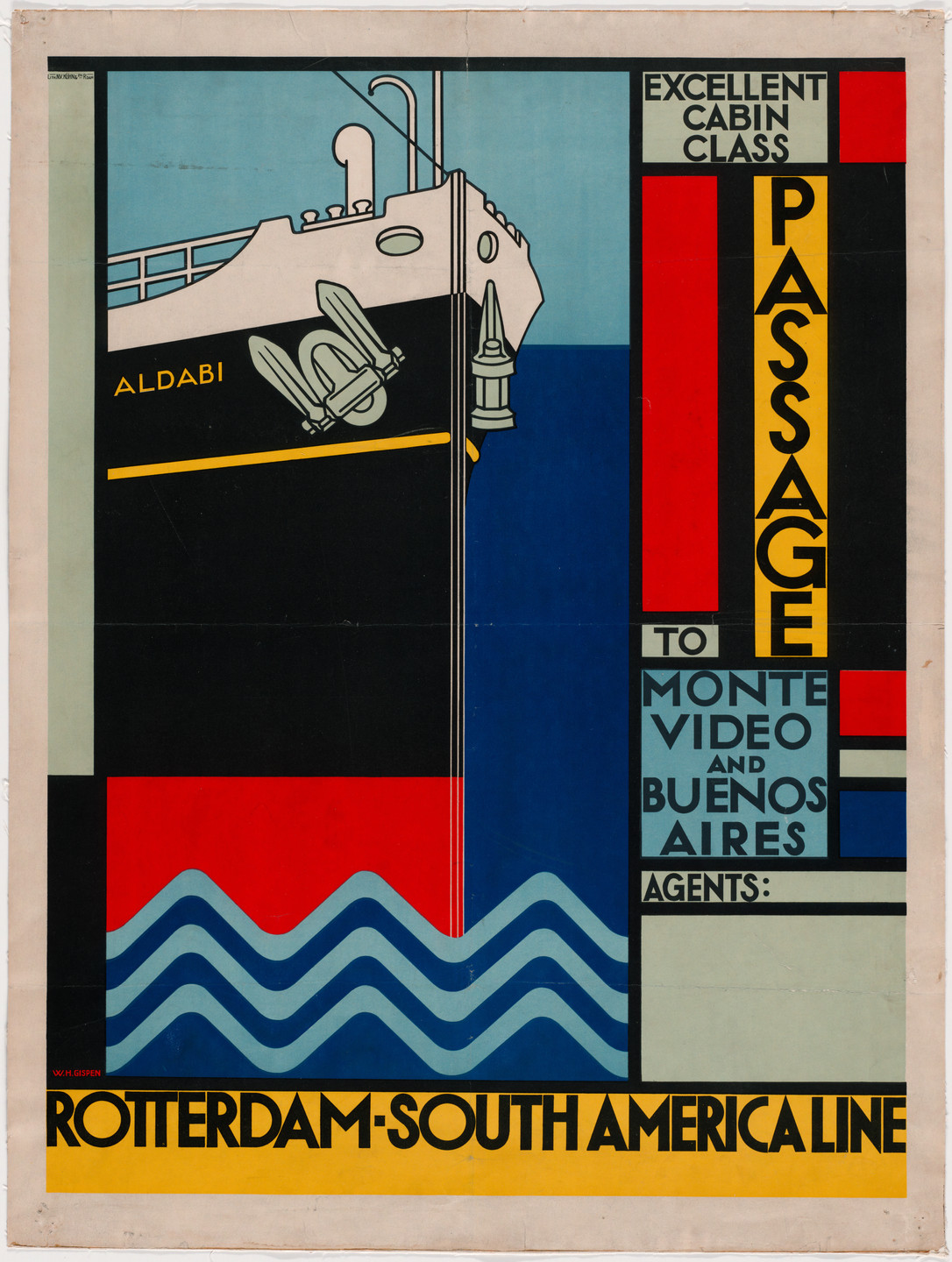 Willem Hendrik Gispen. Passage to Monte Video and Buenos Aires (Poster for Rotterdam-South America Line). c. 1927
