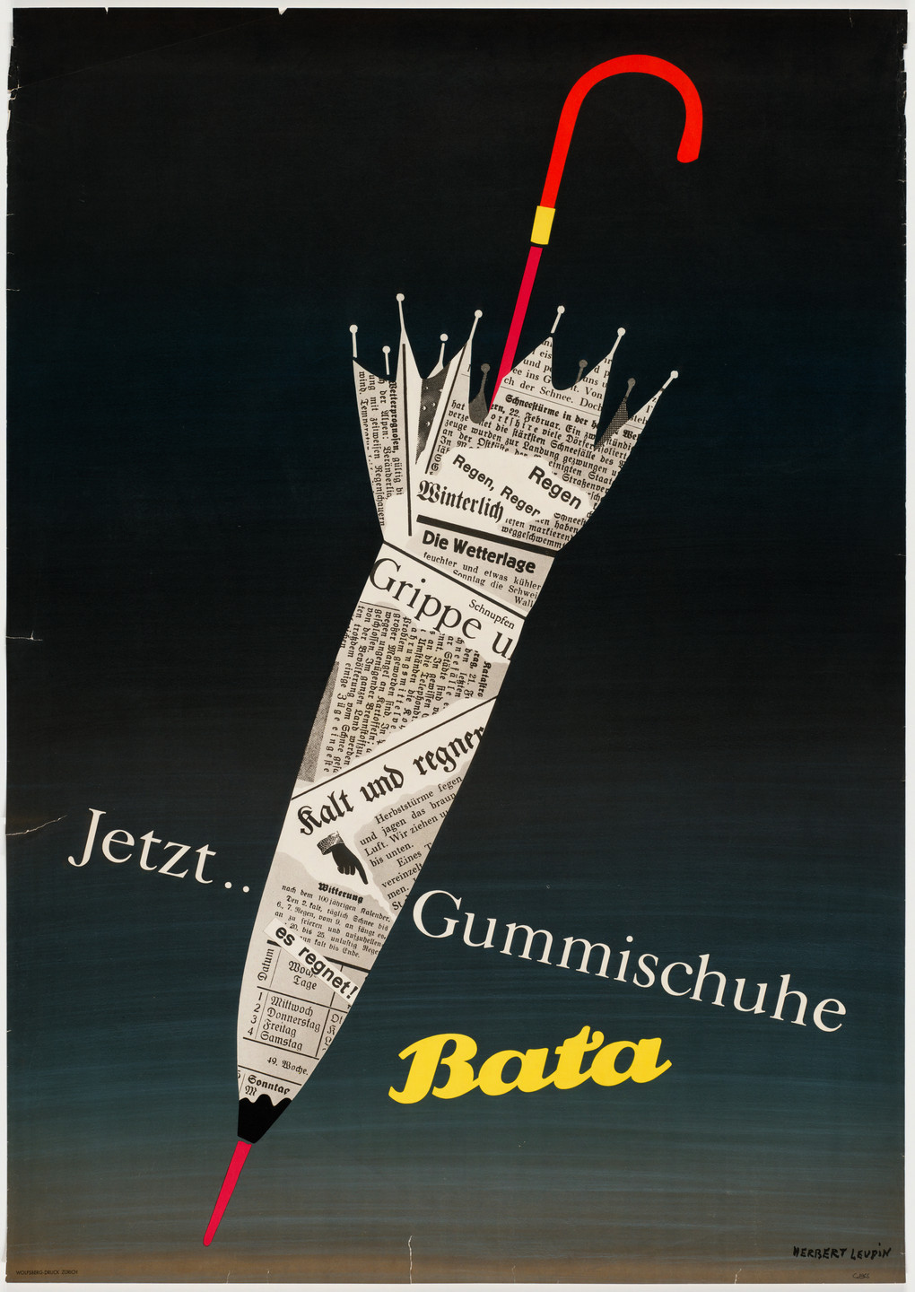 Herbert Leupin. Jetzt. Gummischuhe Bata. c. 1950